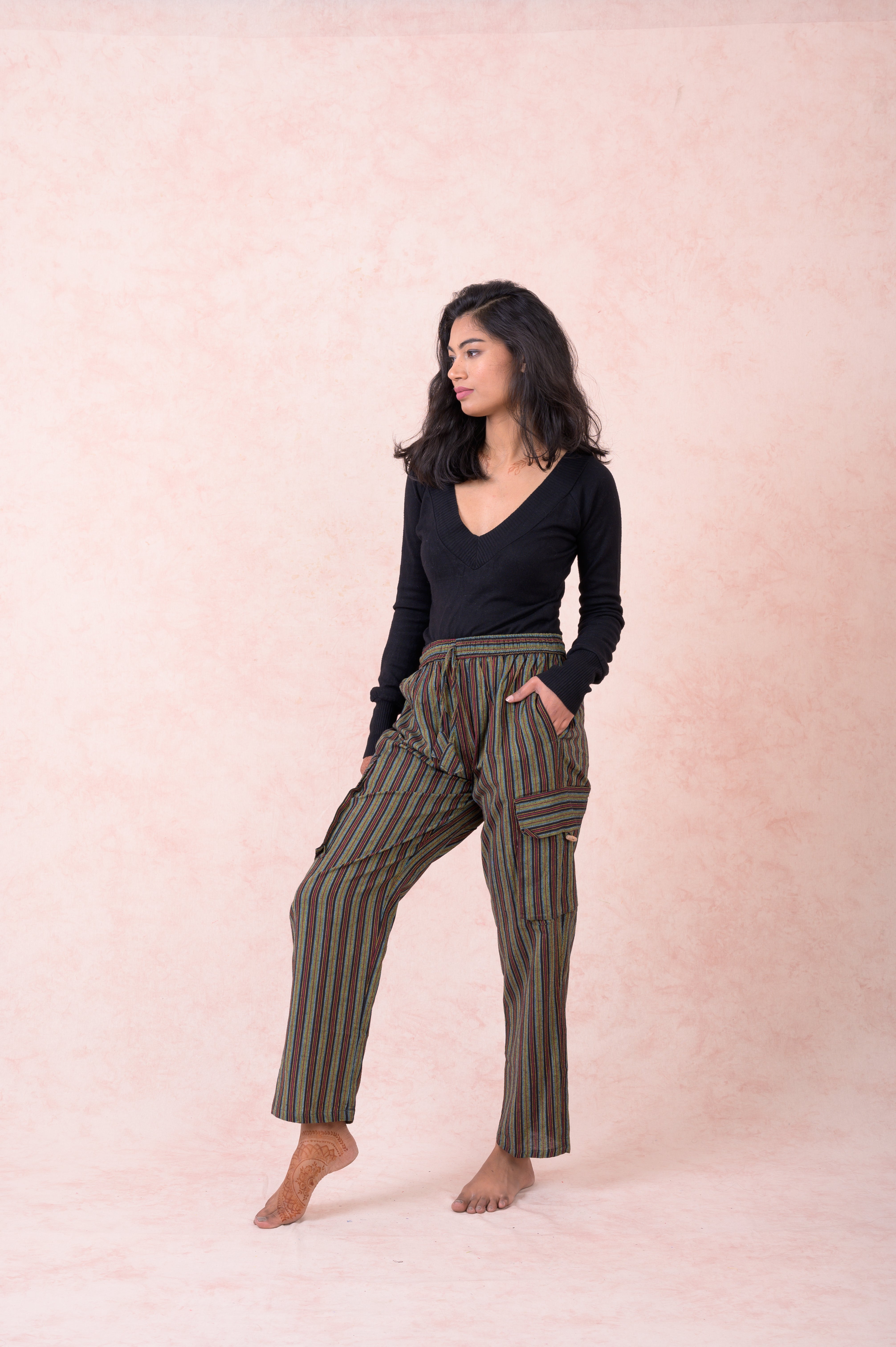 Rhea Striped Cargo Pants Black / Large