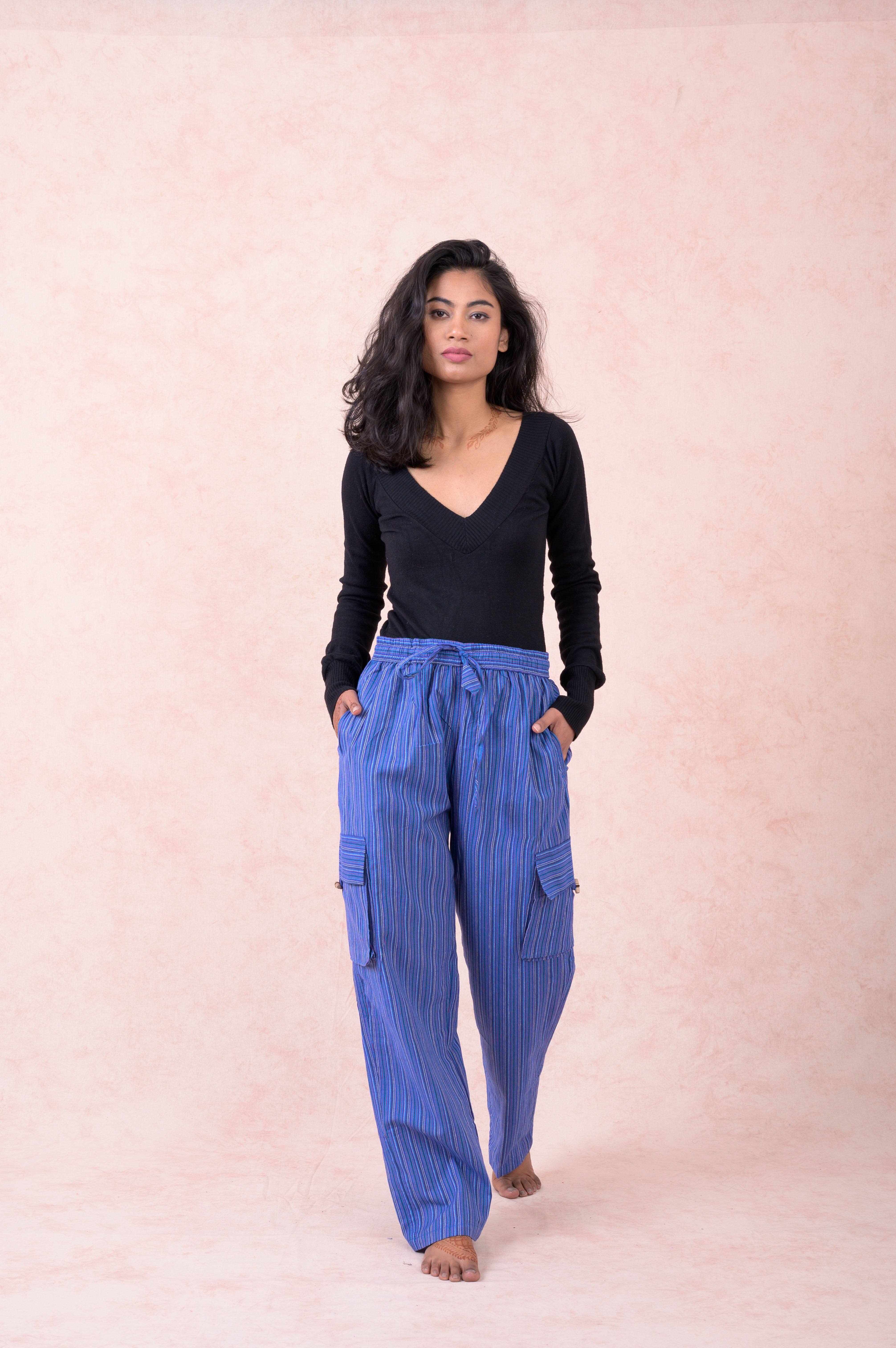 Rhea Striped Cargo Pants Blue / Small