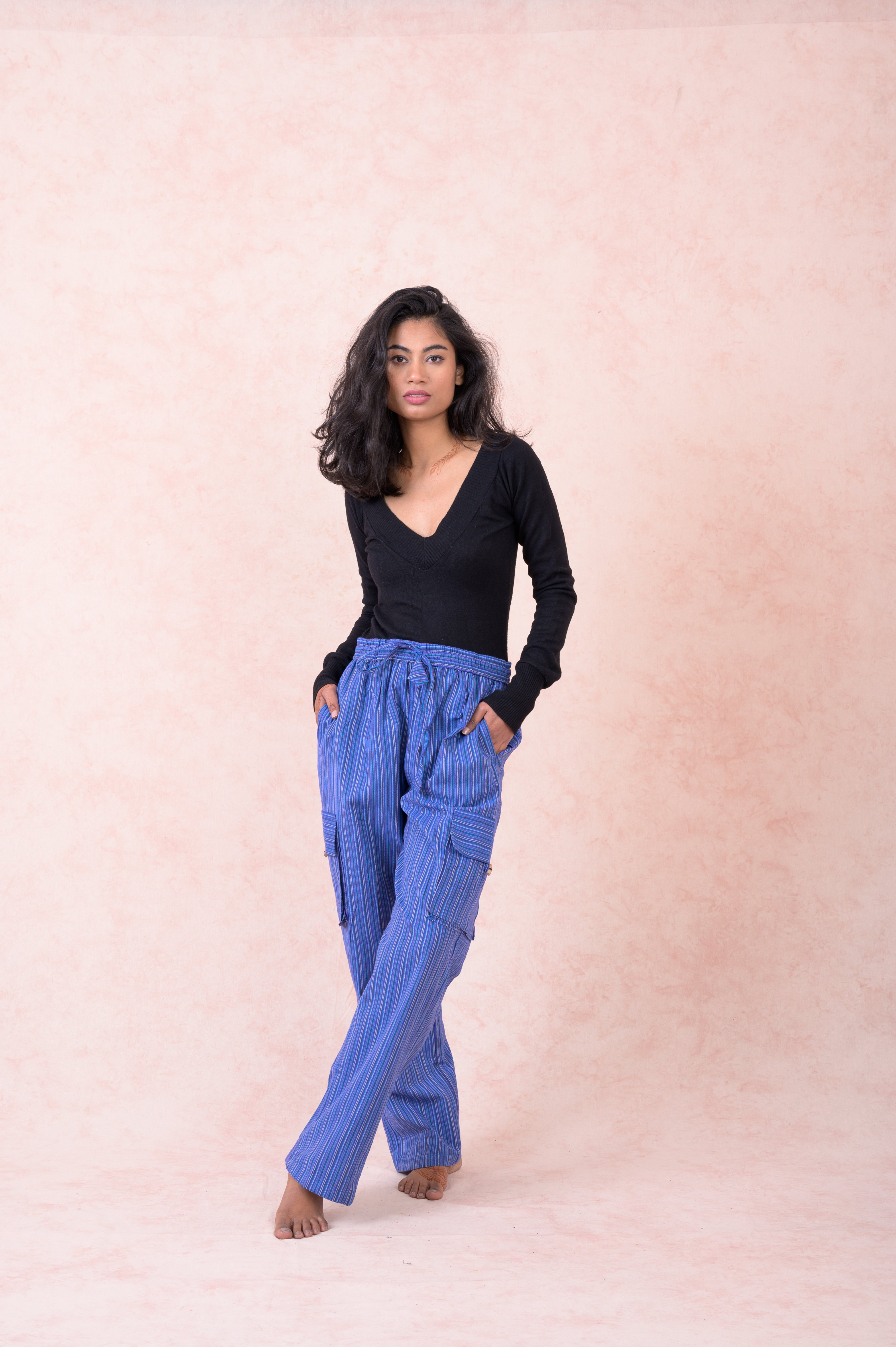 Rhea Striped Cargo Pants Blue / Medium