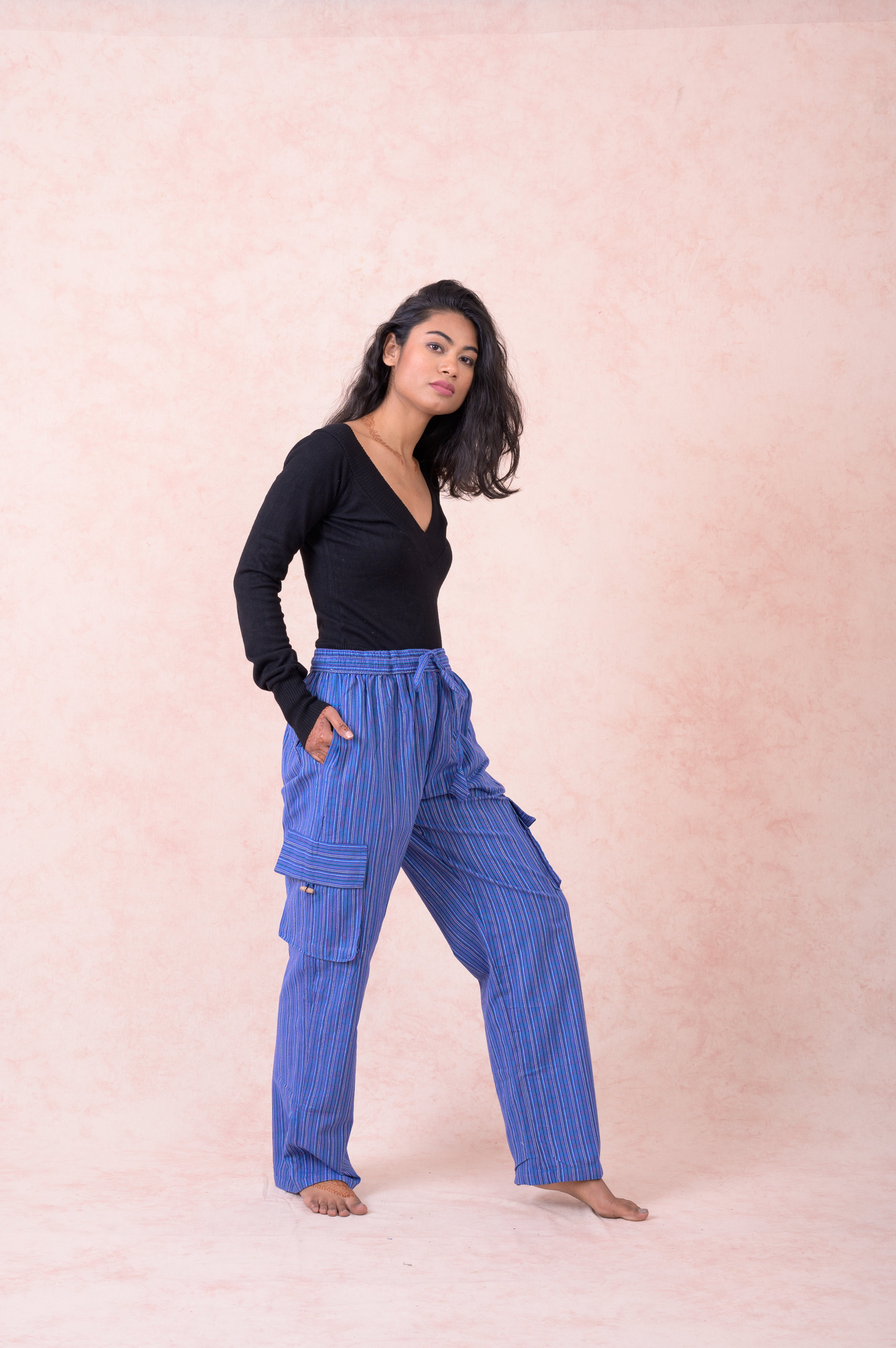 Rhea Striped Cargo Pants Blue / XLarge