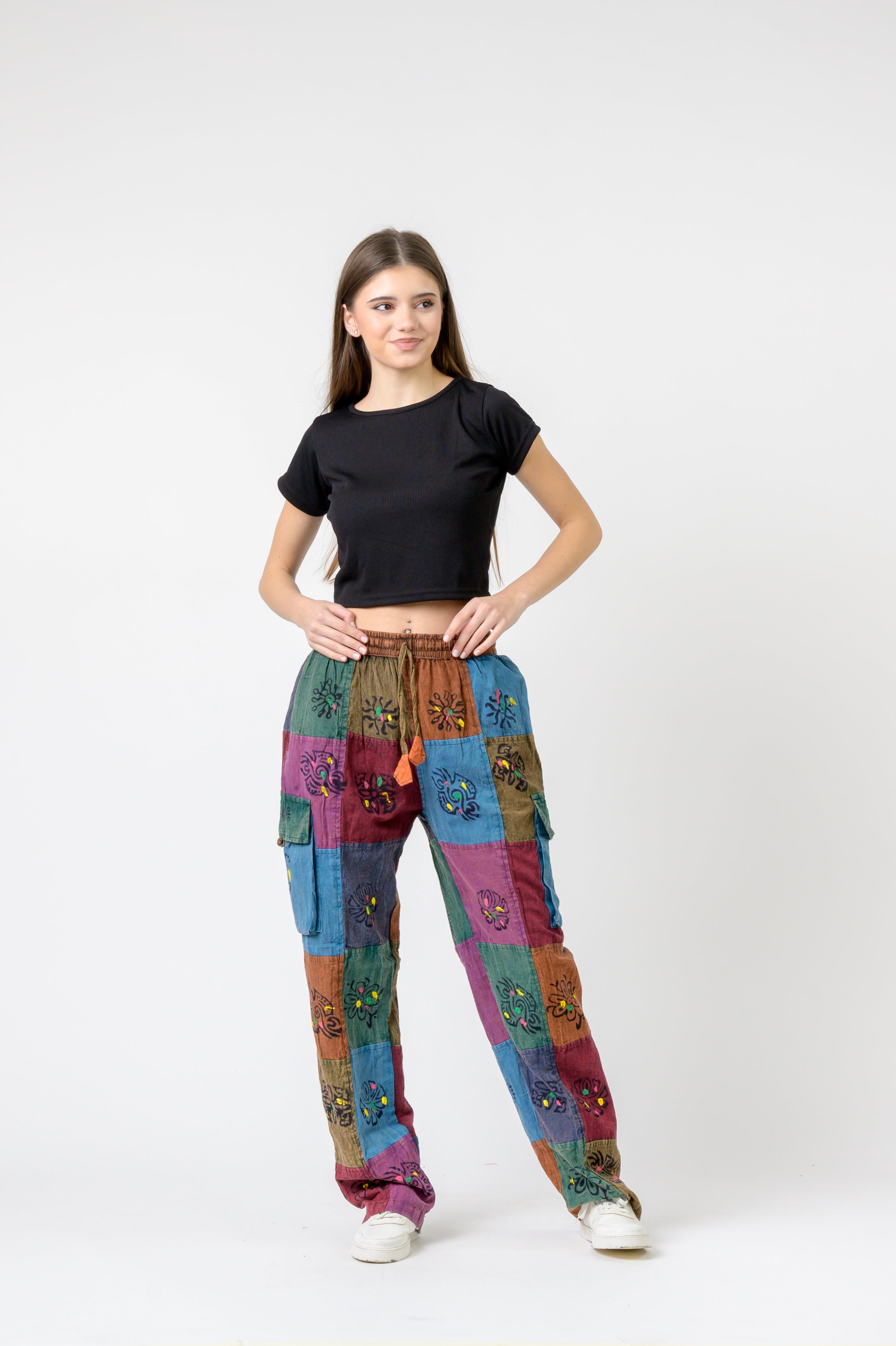 Rhea Mixed Tie-Waist Straight Pants