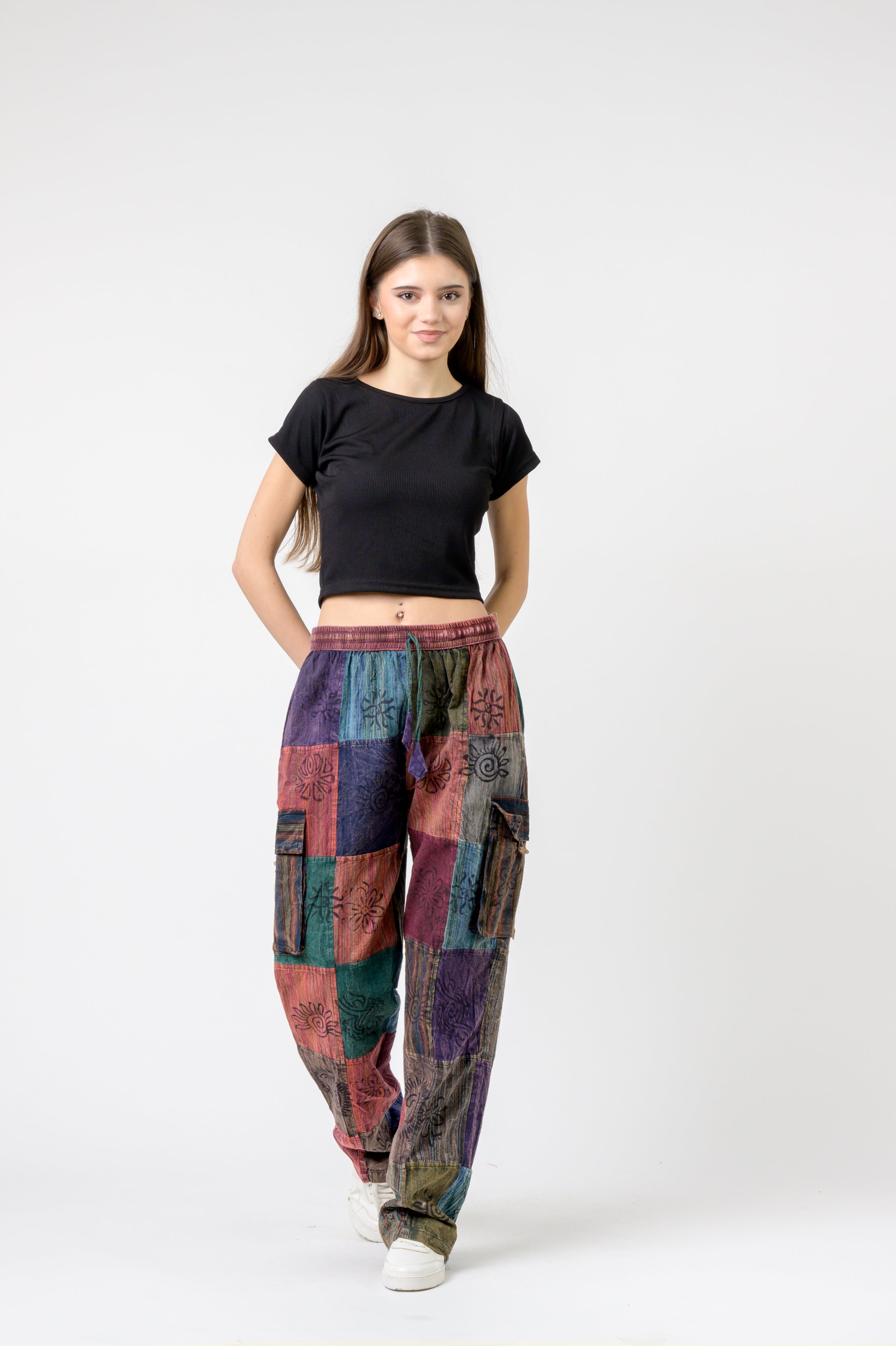 Rhea Mixed Tie-Waist Straight Pants