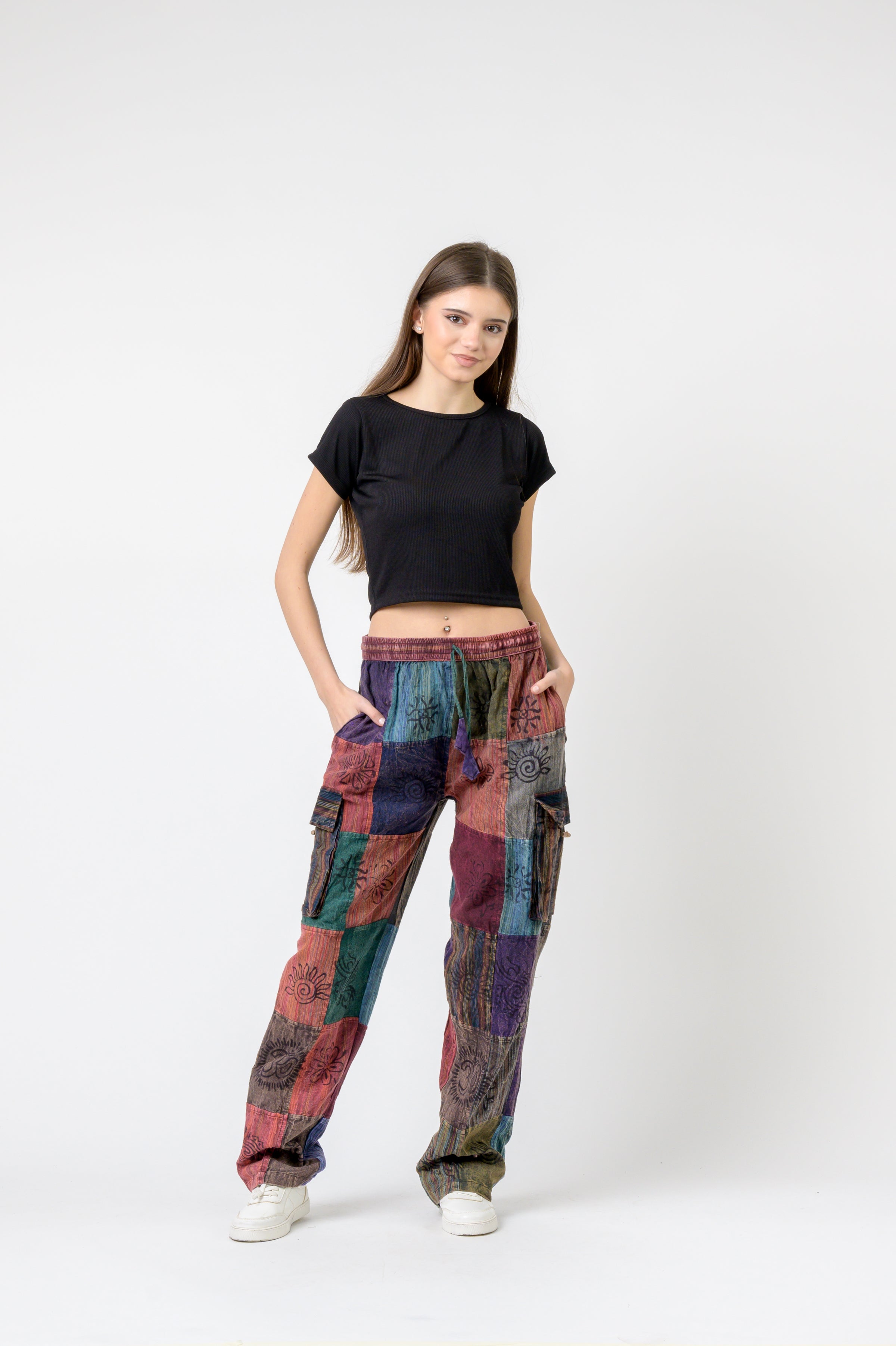 Rhea Mixed Tie-Waist Straight Pants