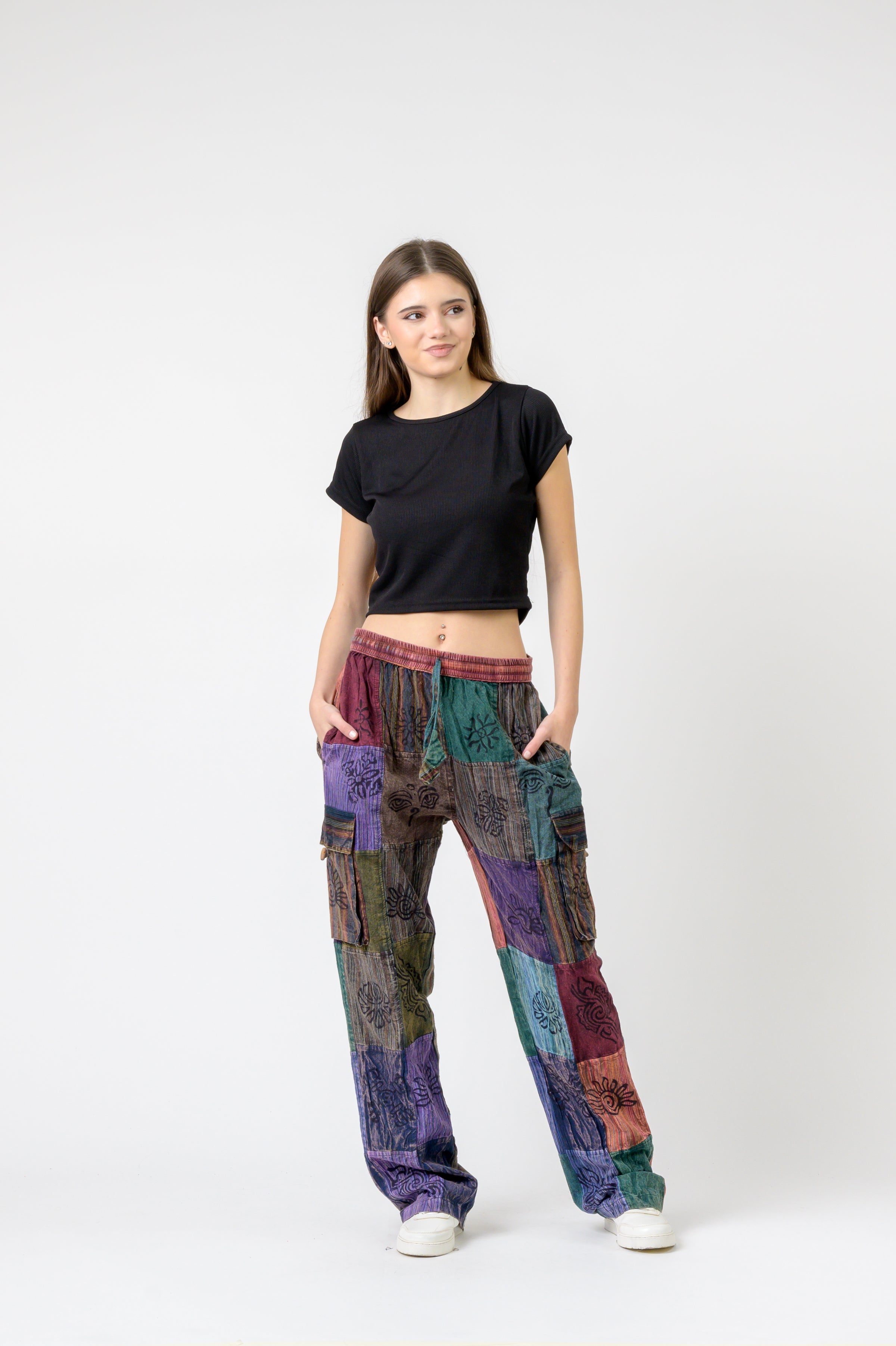 Rhea Mixed Tie-Waist Straight Pants