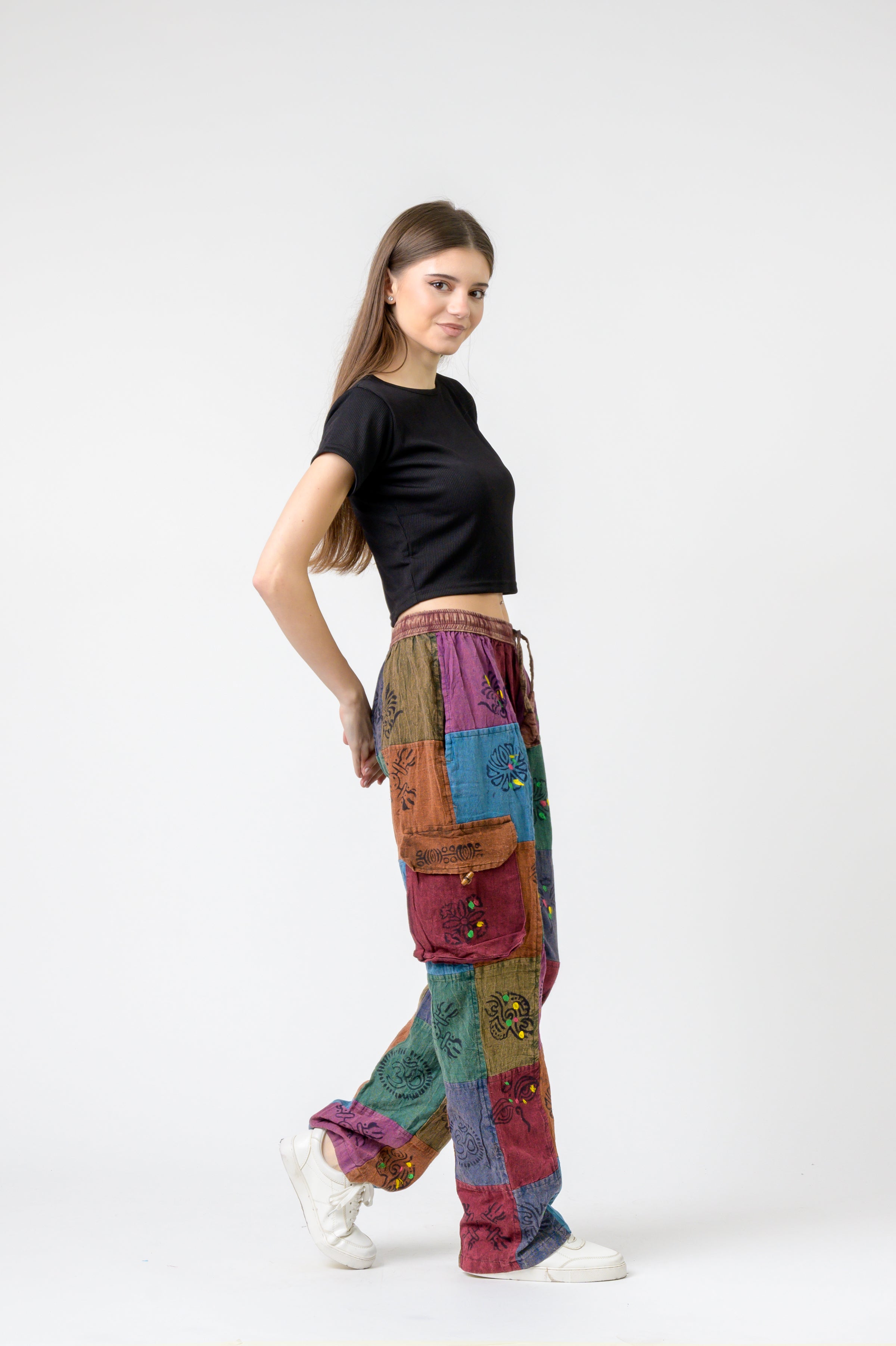 Rhea Mixed Tie-Waist Straight Pants