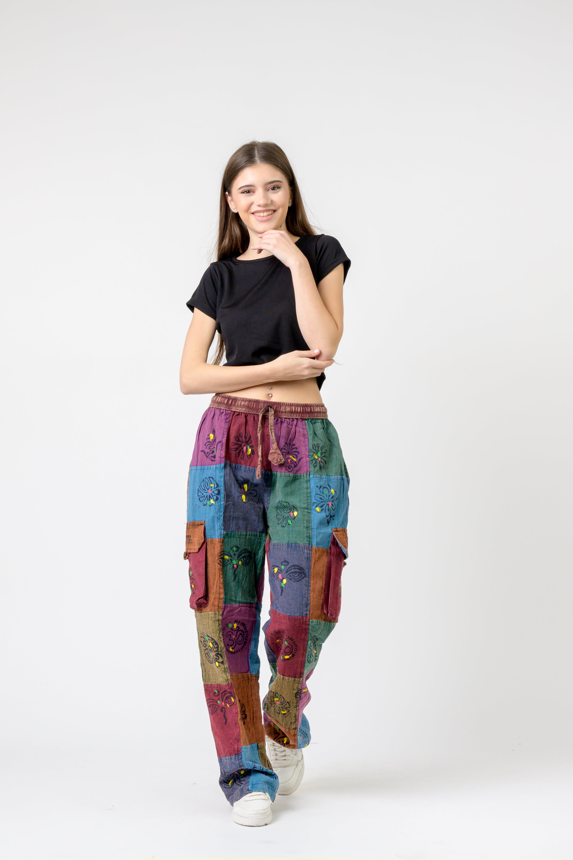 Rhea Mixed Tie-Waist Straight Pants