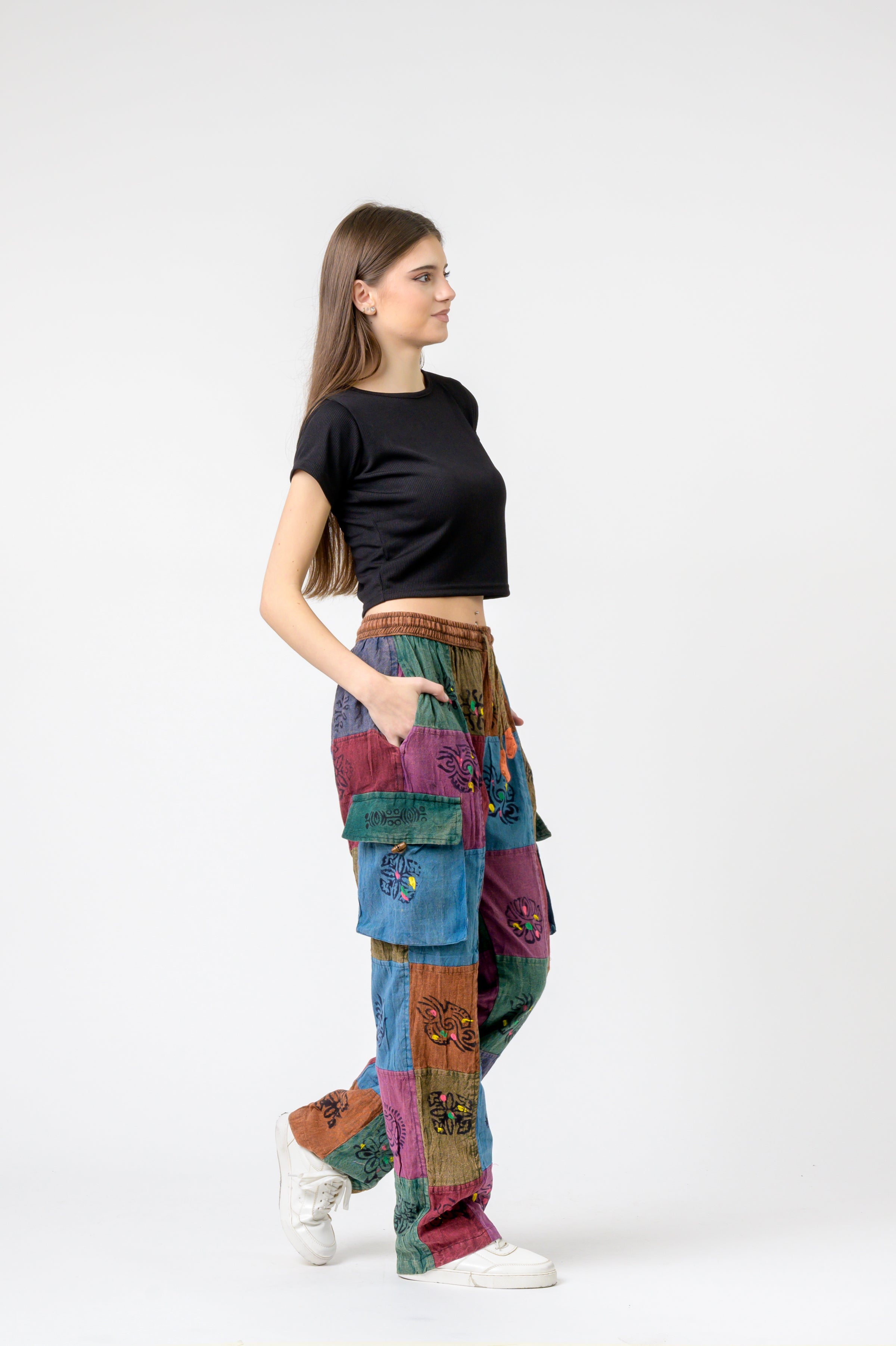 Rhea Mixed Tie-Waist Straight Pants