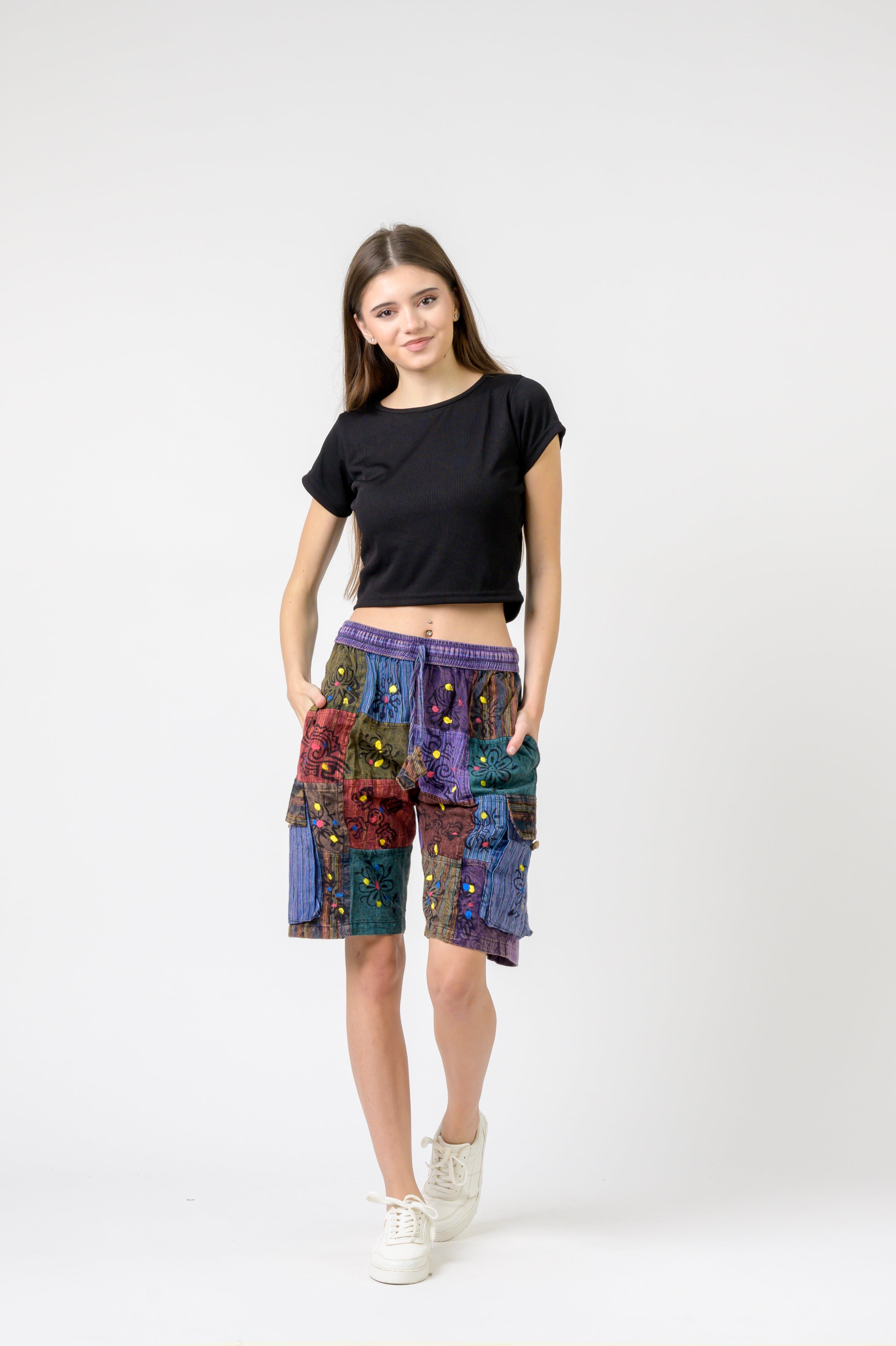 Rhea Patch Tie-Waist Shorts