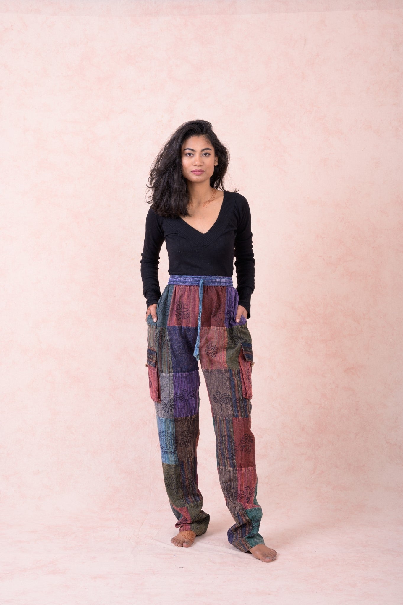 Rhea Color Patch Tie-Waist Pants Multicolor / Small
