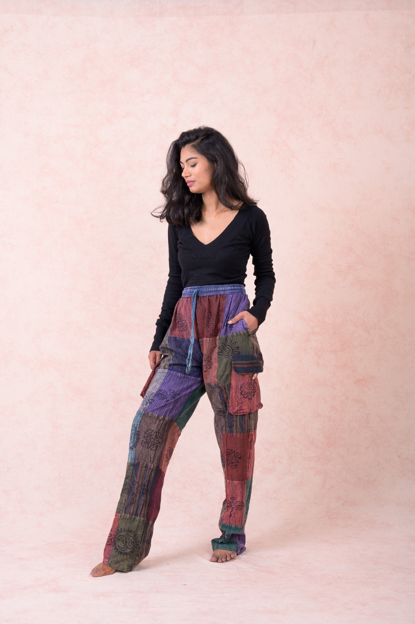 Rhea Color Patch Tie-Waist Pants Multicolor / Large