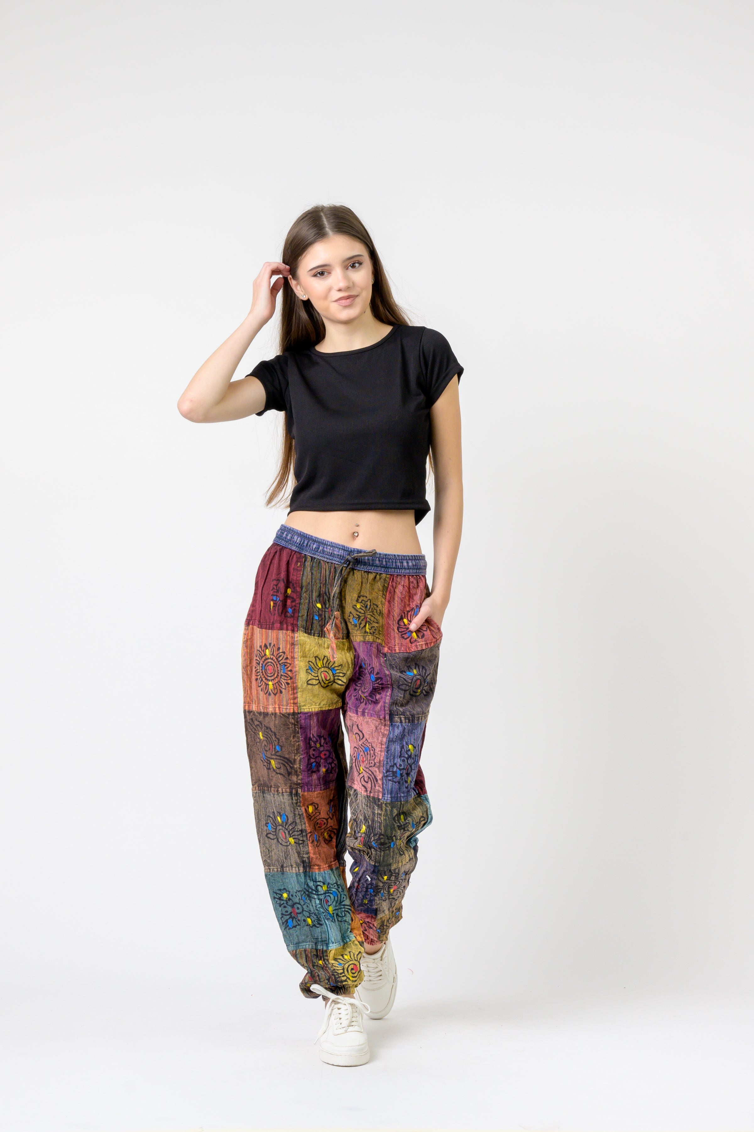 Rhea Elastic Waist Patch Pants
