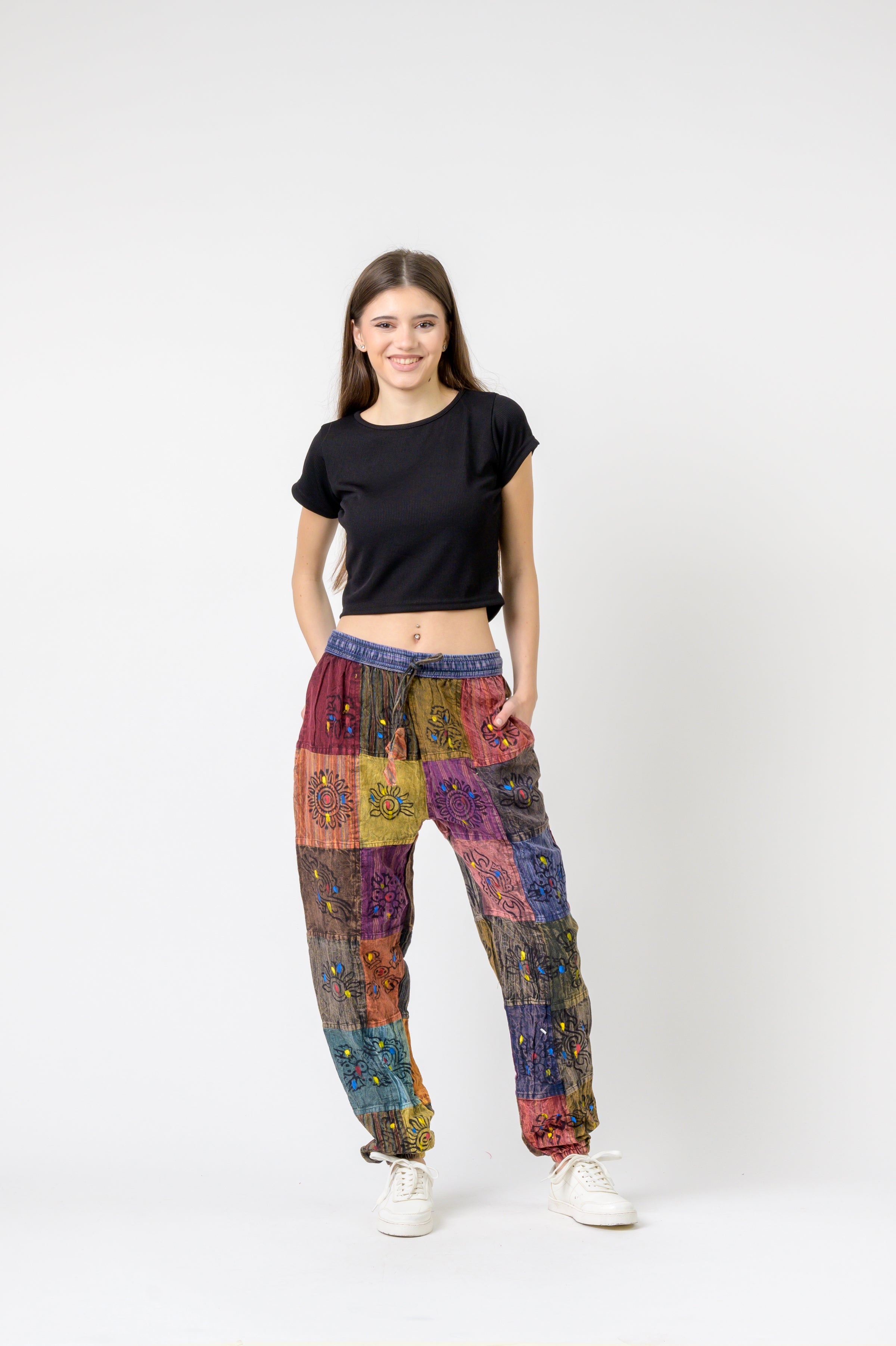 Rhea Elastic Waist Patch Pants
