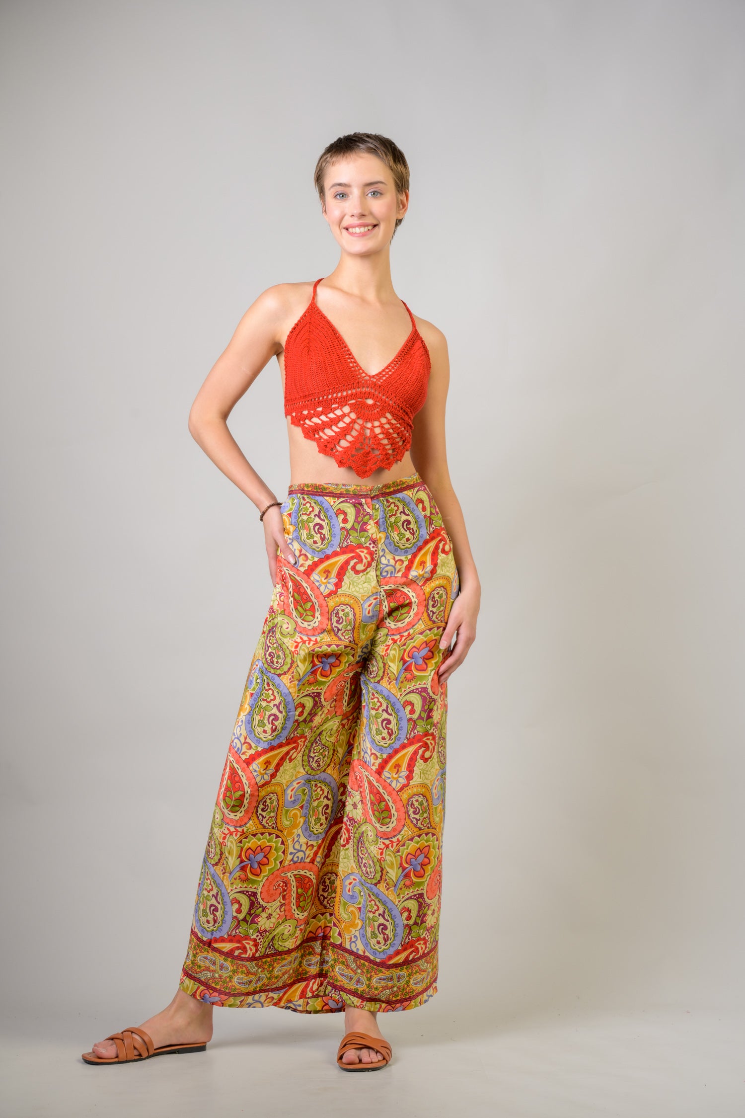 Rhea Printed Front Knot Pants Assorted / One Size