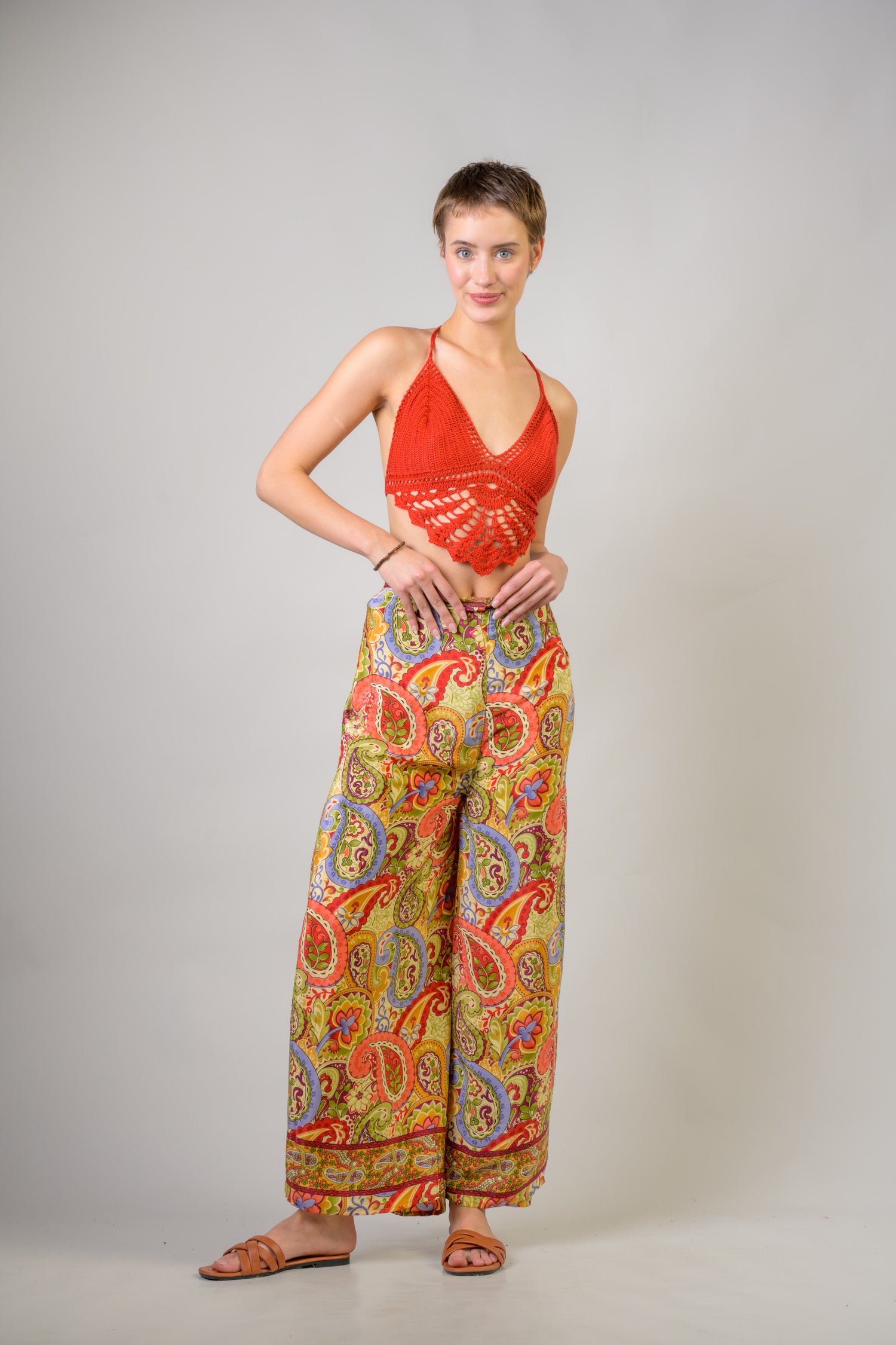 Rhea Printed Front Knot Pants Assorted / One Size