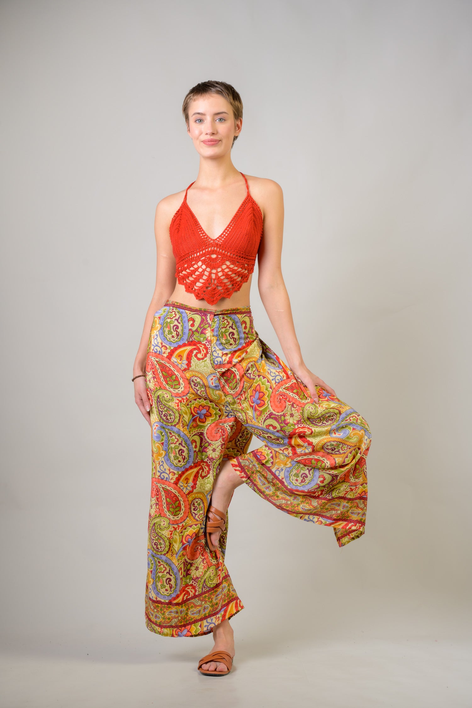 Rhea Printed Front Knot Pants Assorted / One Size