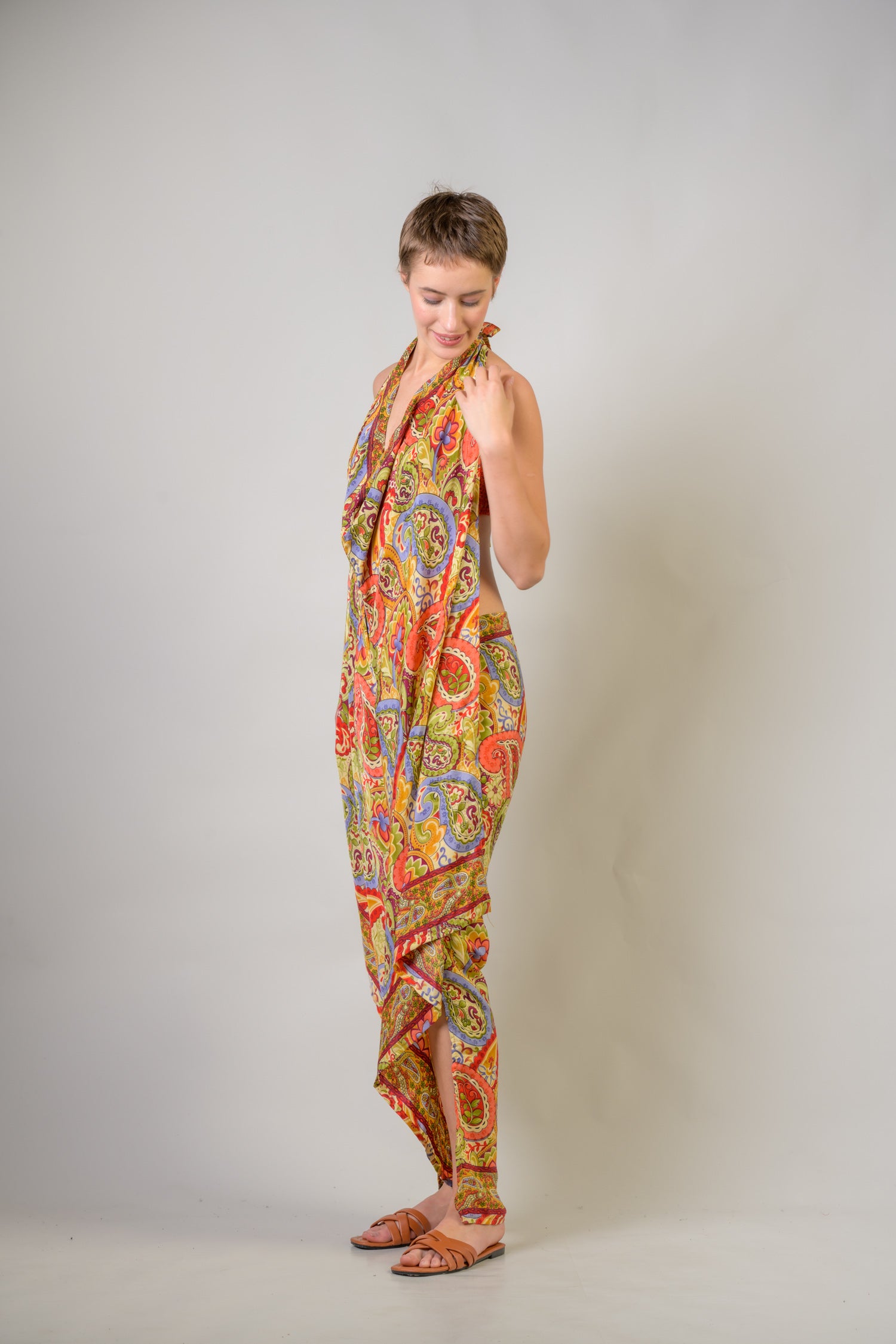 Rhea Printed Front Knot Pants Assorted / One Size