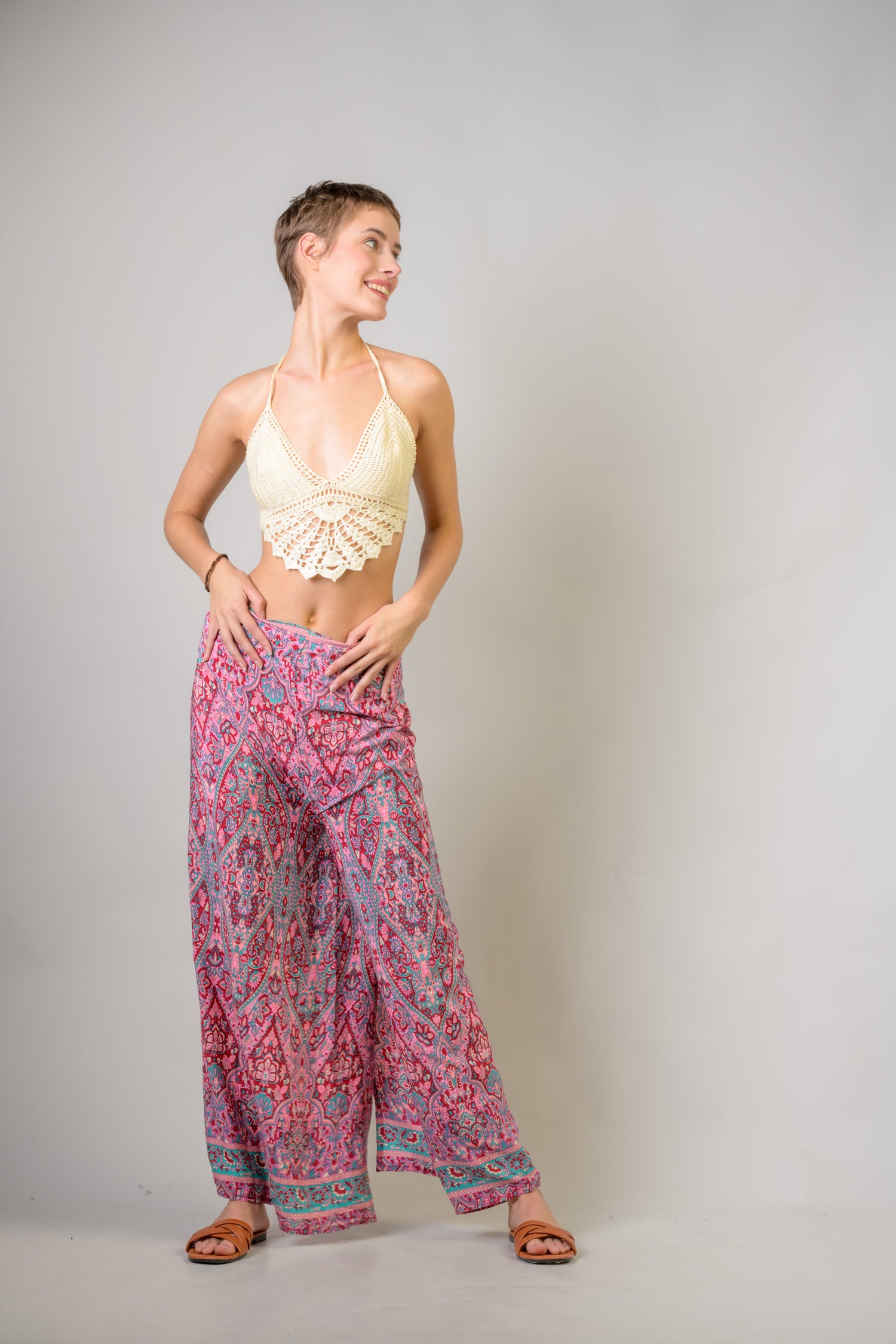 Rhea Printed Front Knot Pants Assorted / One Size