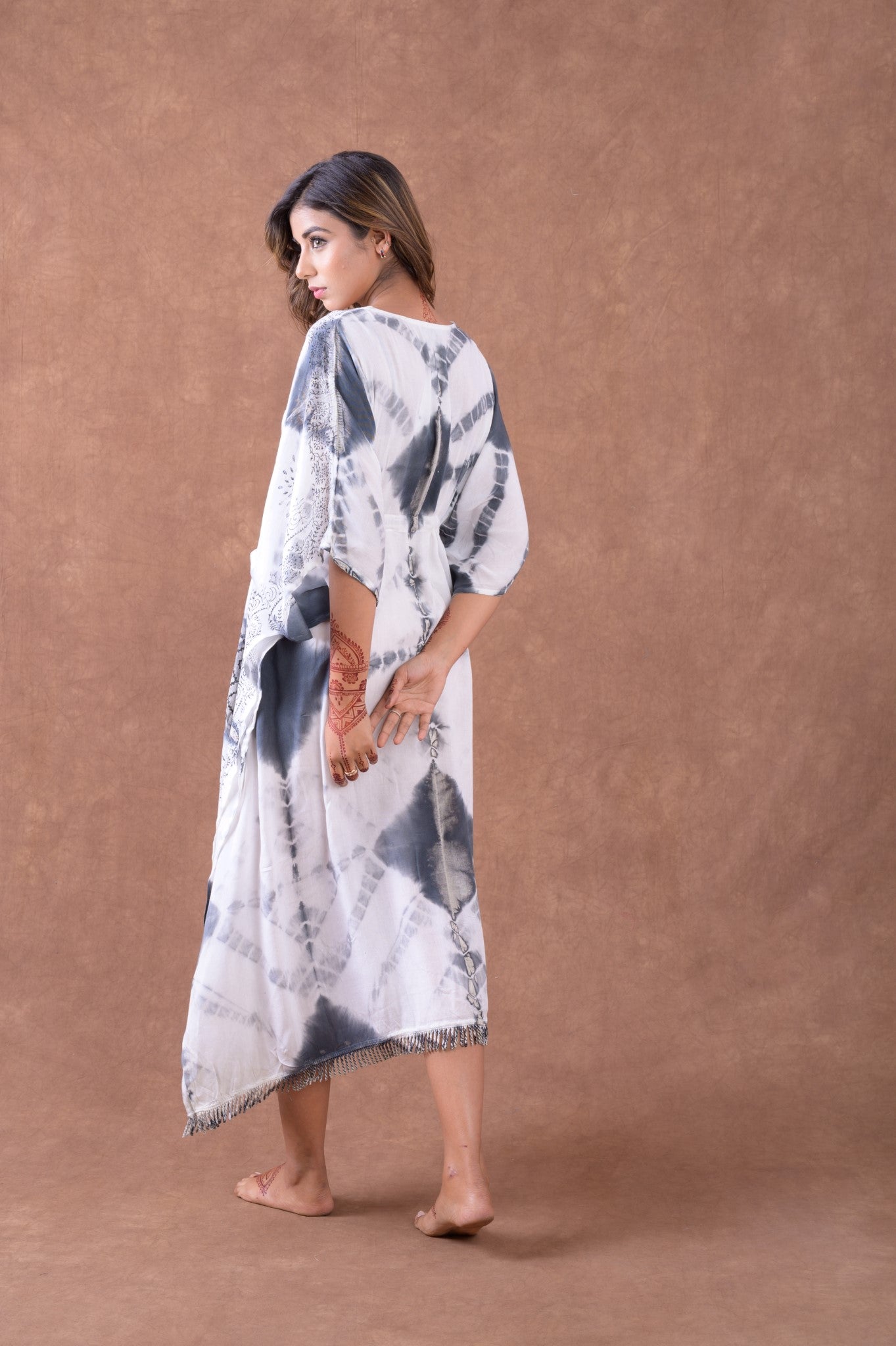Rhea Pattern Print Square Long Kaftan