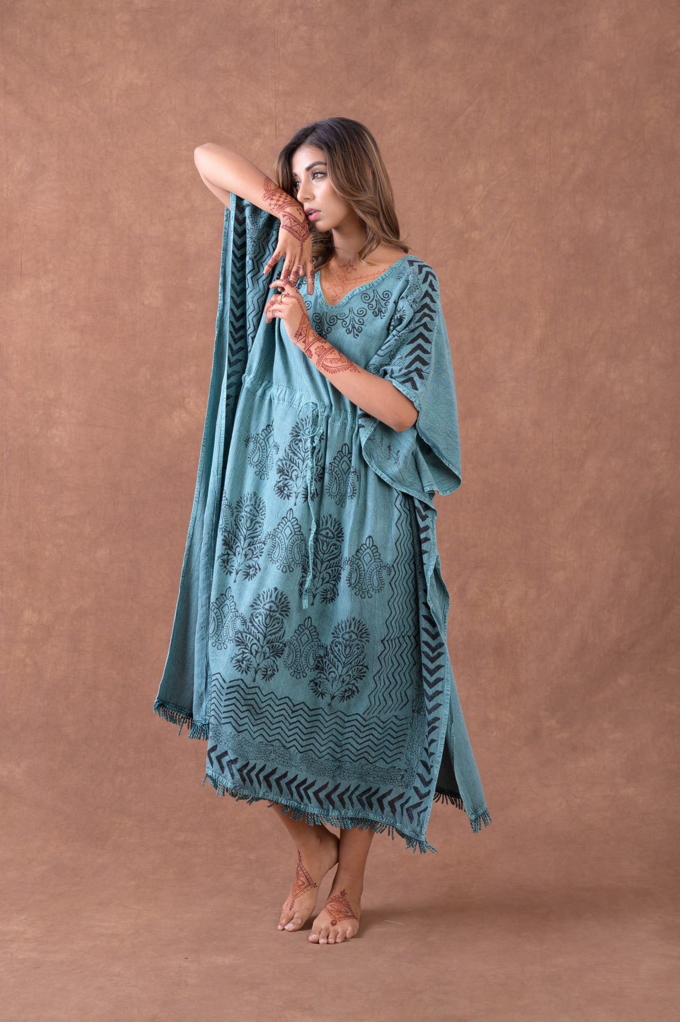 Rhea Pattern Print Square Long Kaftan