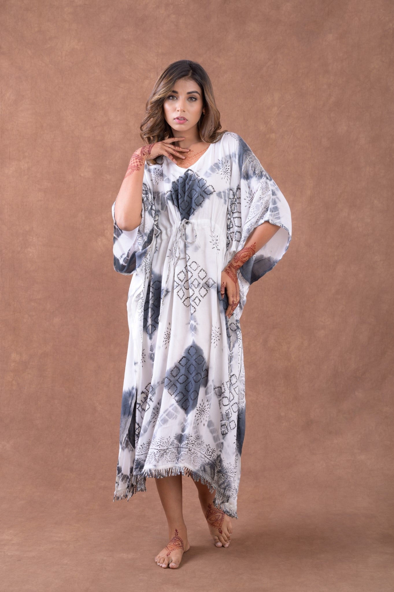 Rhea Pattern Print Square Long Kaftan