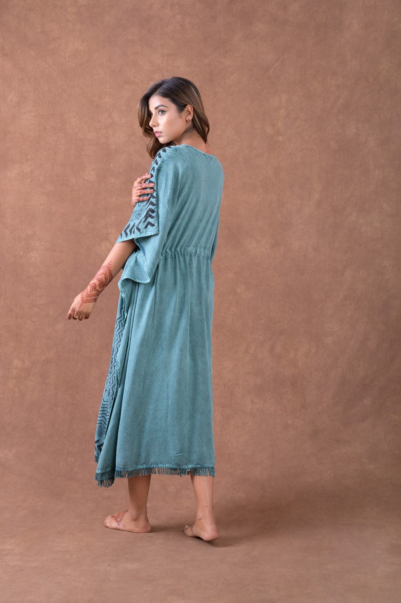 Rhea Pattern Print Square Long Kaftan
