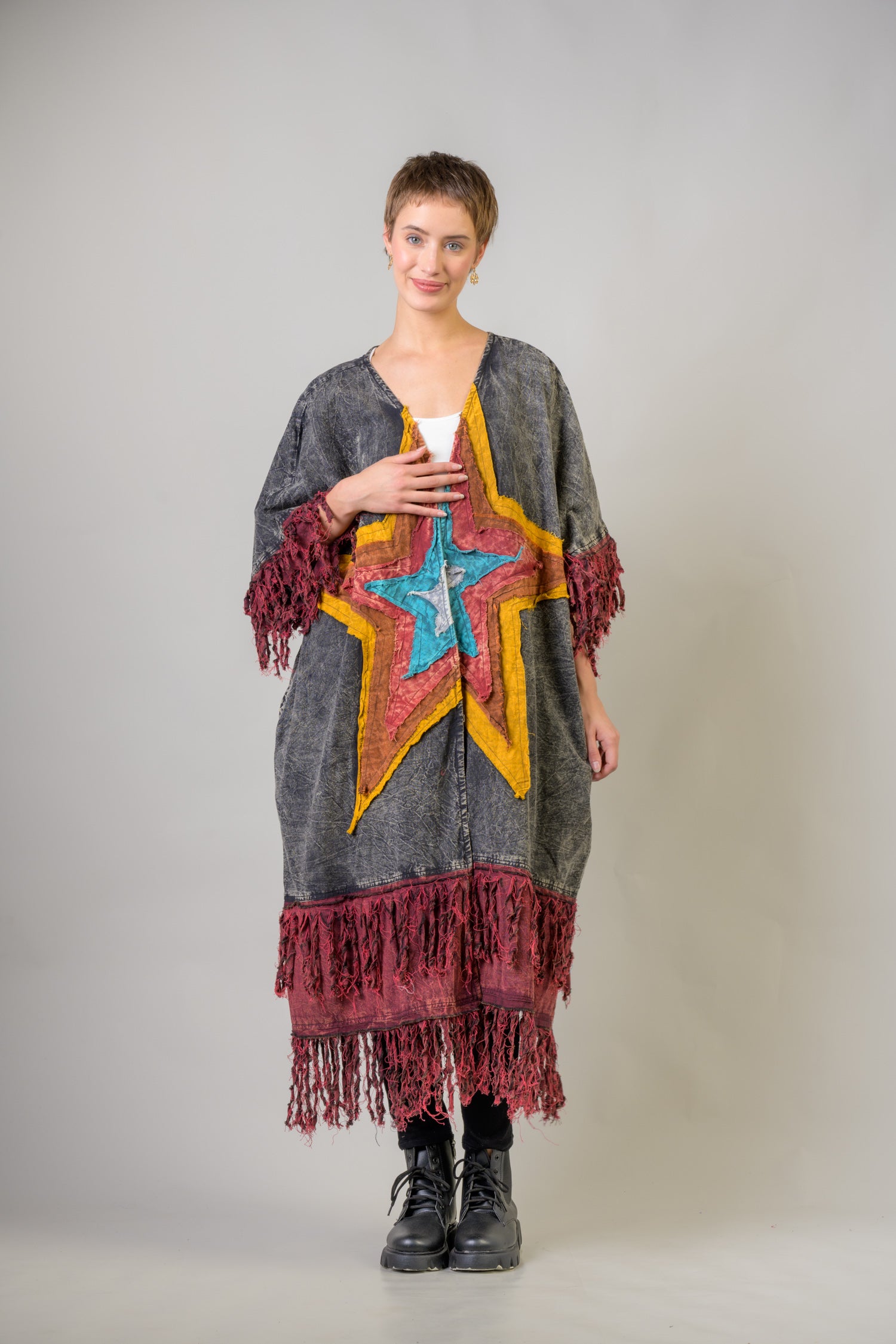 Rhea Cotton Fringe Duster Black / L/X