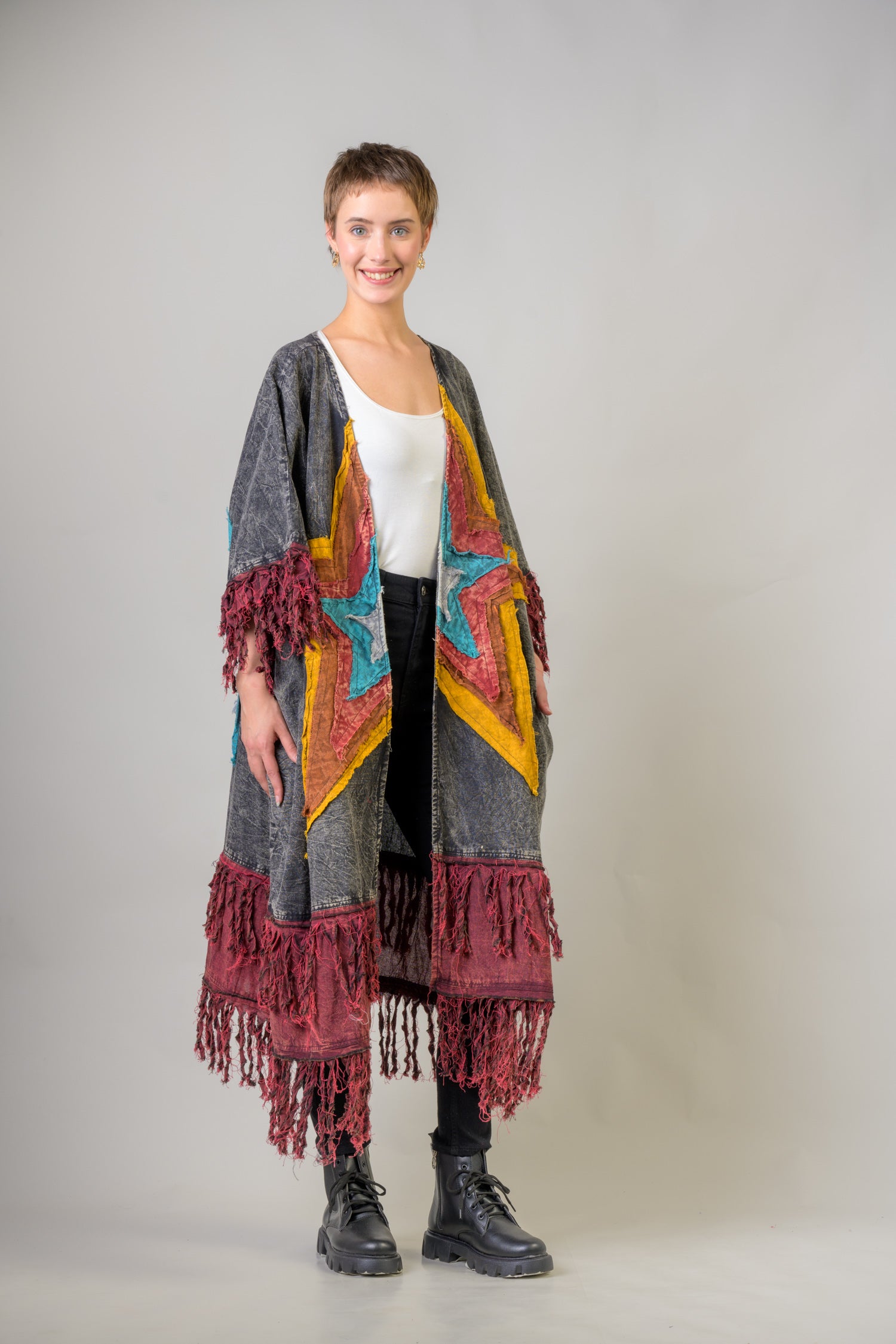 Rhea Cotton Fringe Duster Black / L/X
