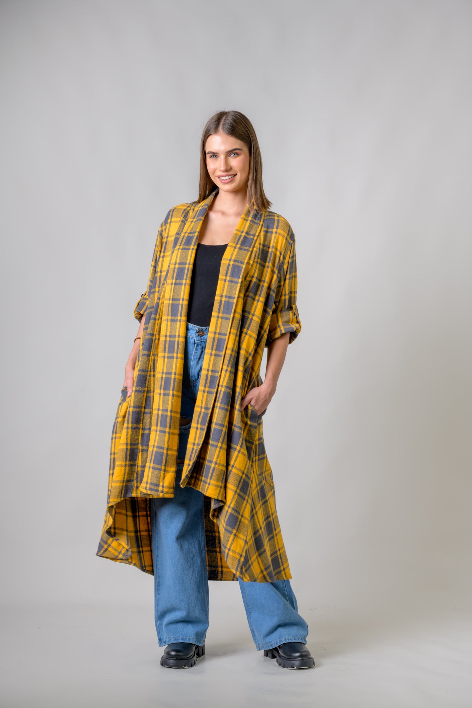 Rhea Plaid Fashion Duster Yellow / One Size