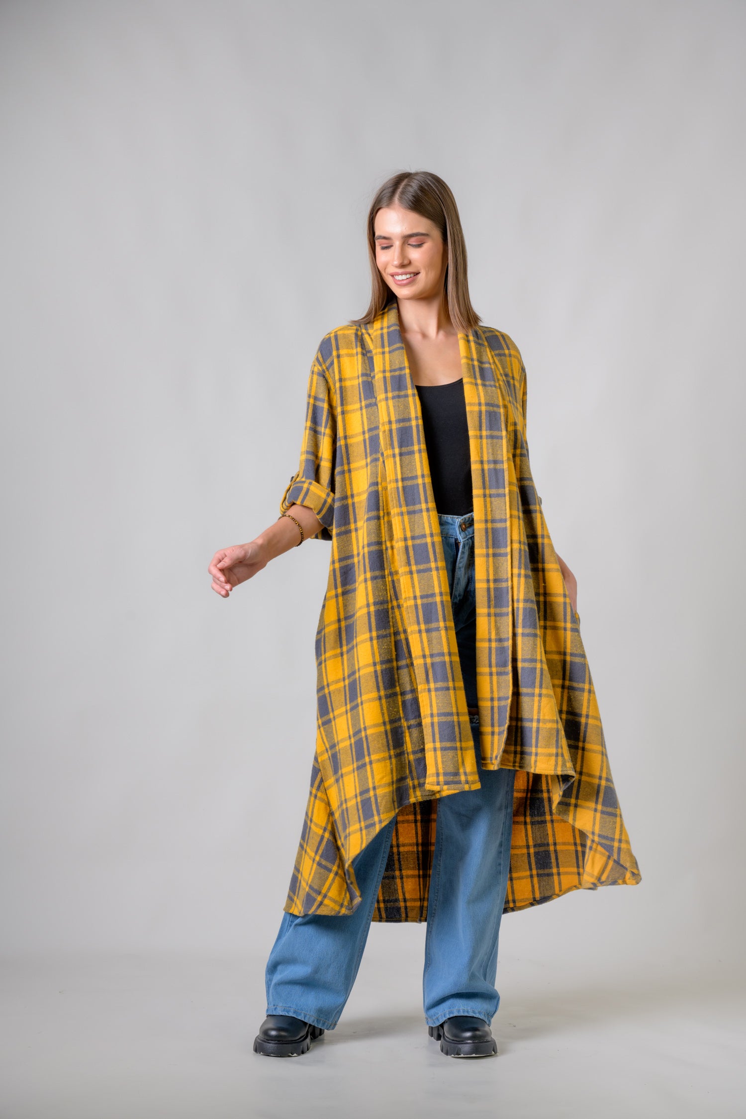 Rhea Plaid Fashion Duster Yellow / One Size