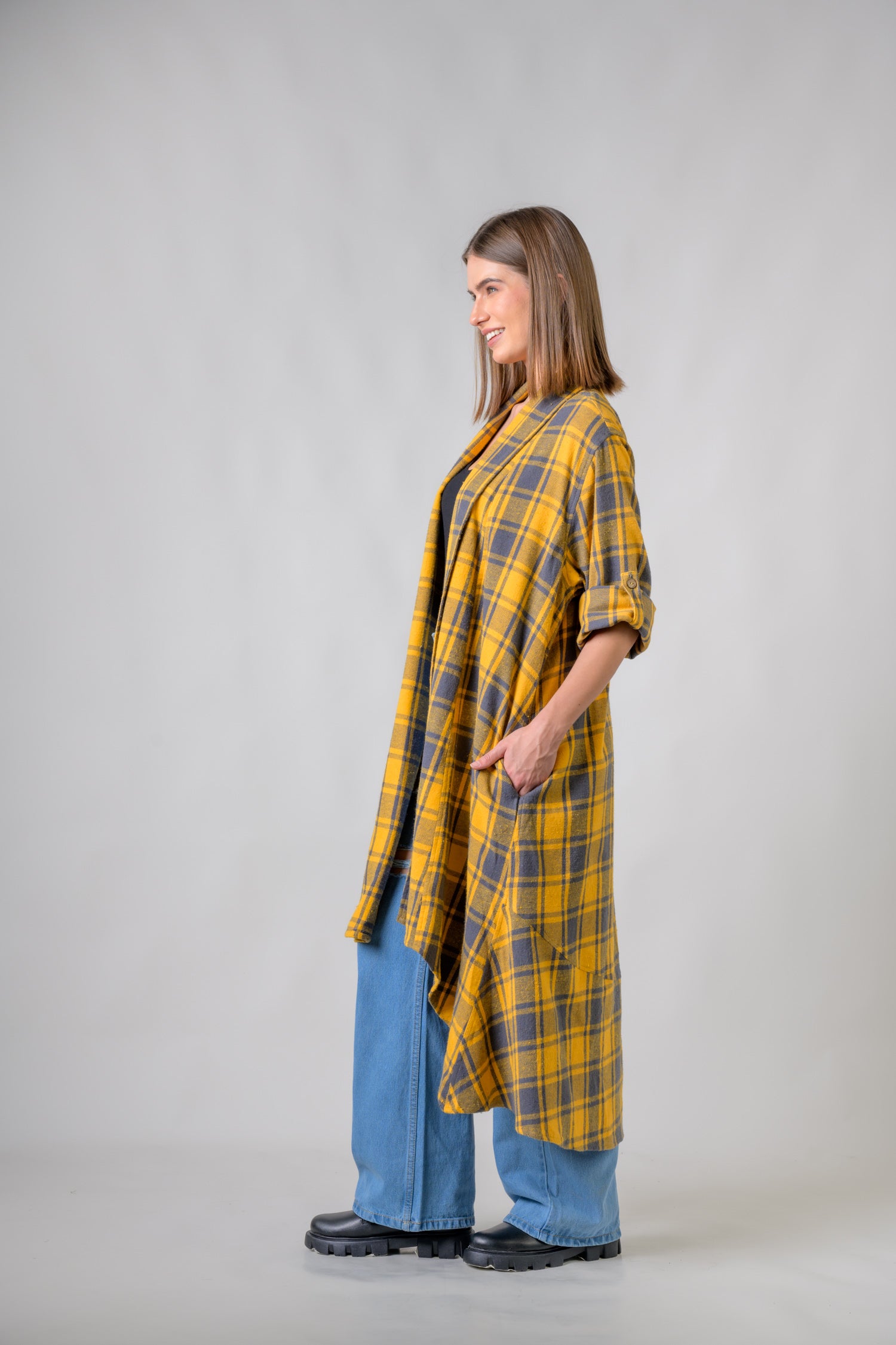 Rhea Plaid Fashion Duster Yellow / One Size