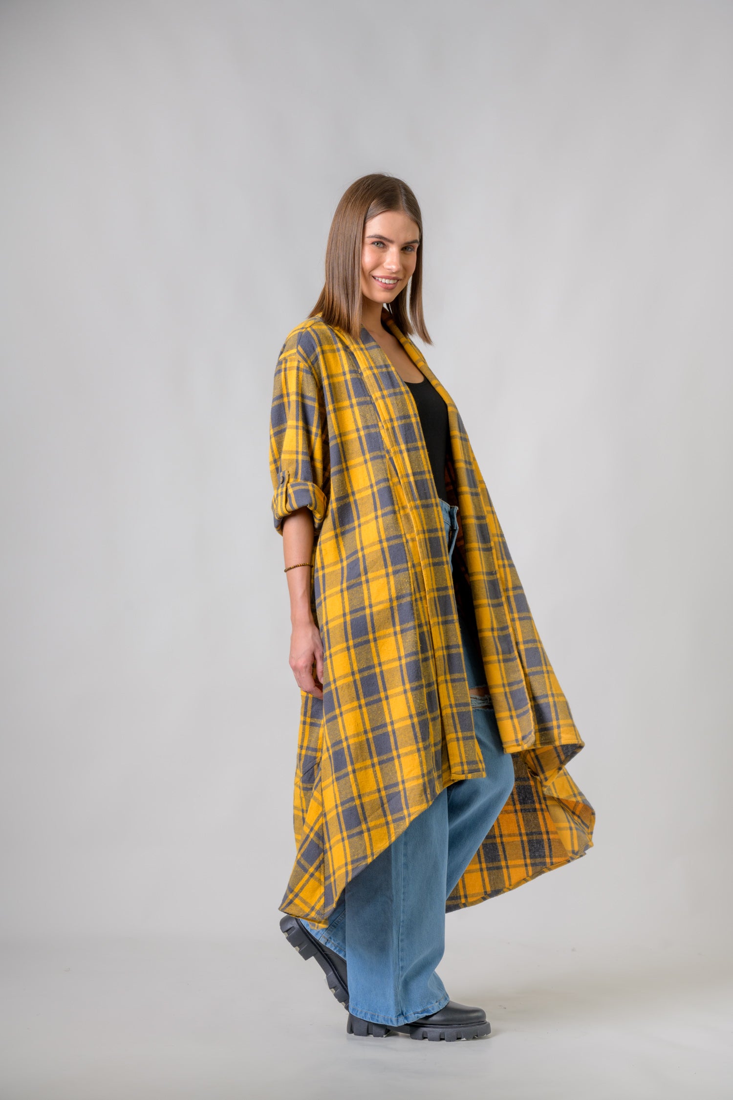 Rhea Plaid Fashion Duster Yellow / One Size
