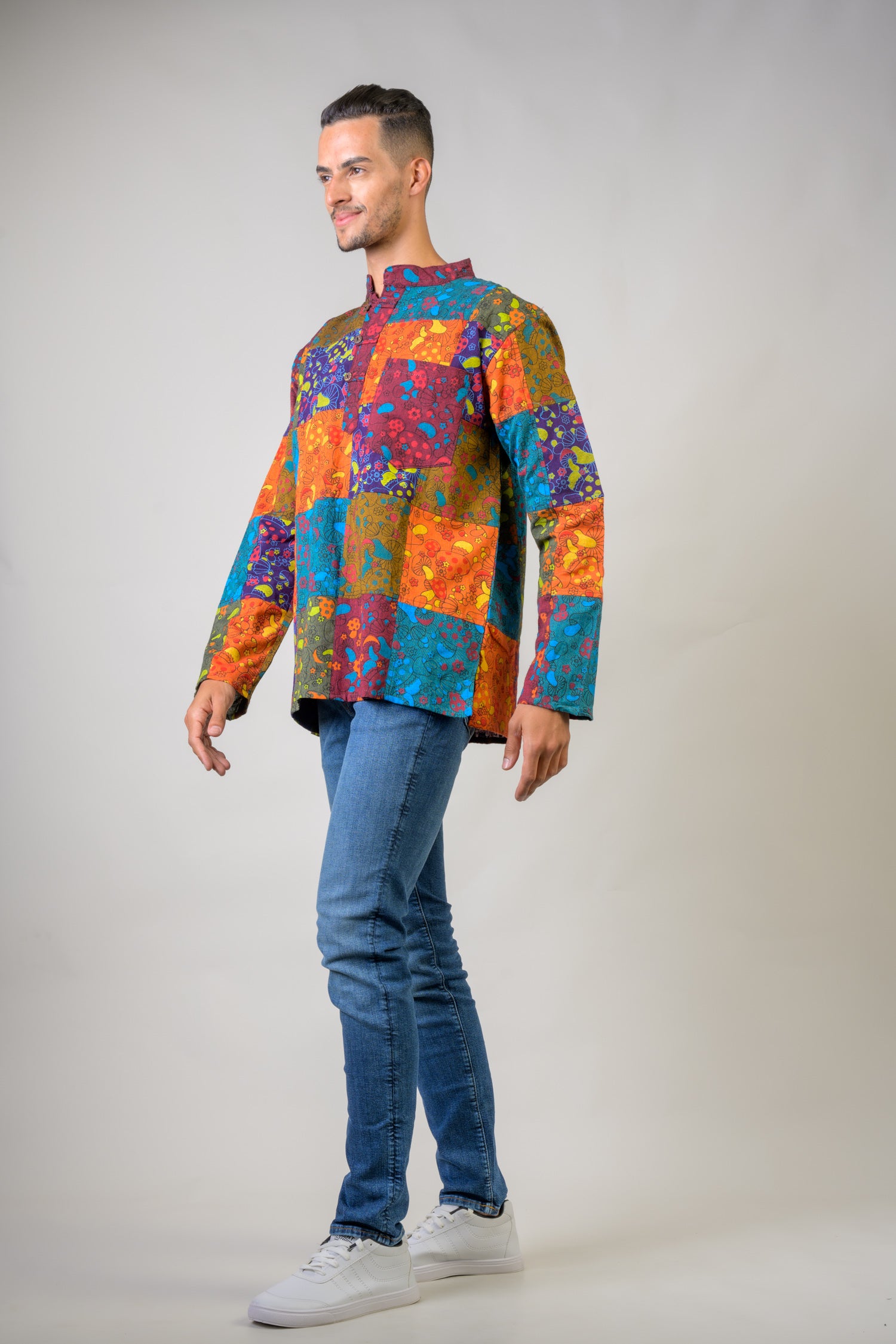Rhea Colorful Mushroom Patches Sleeved Shirt