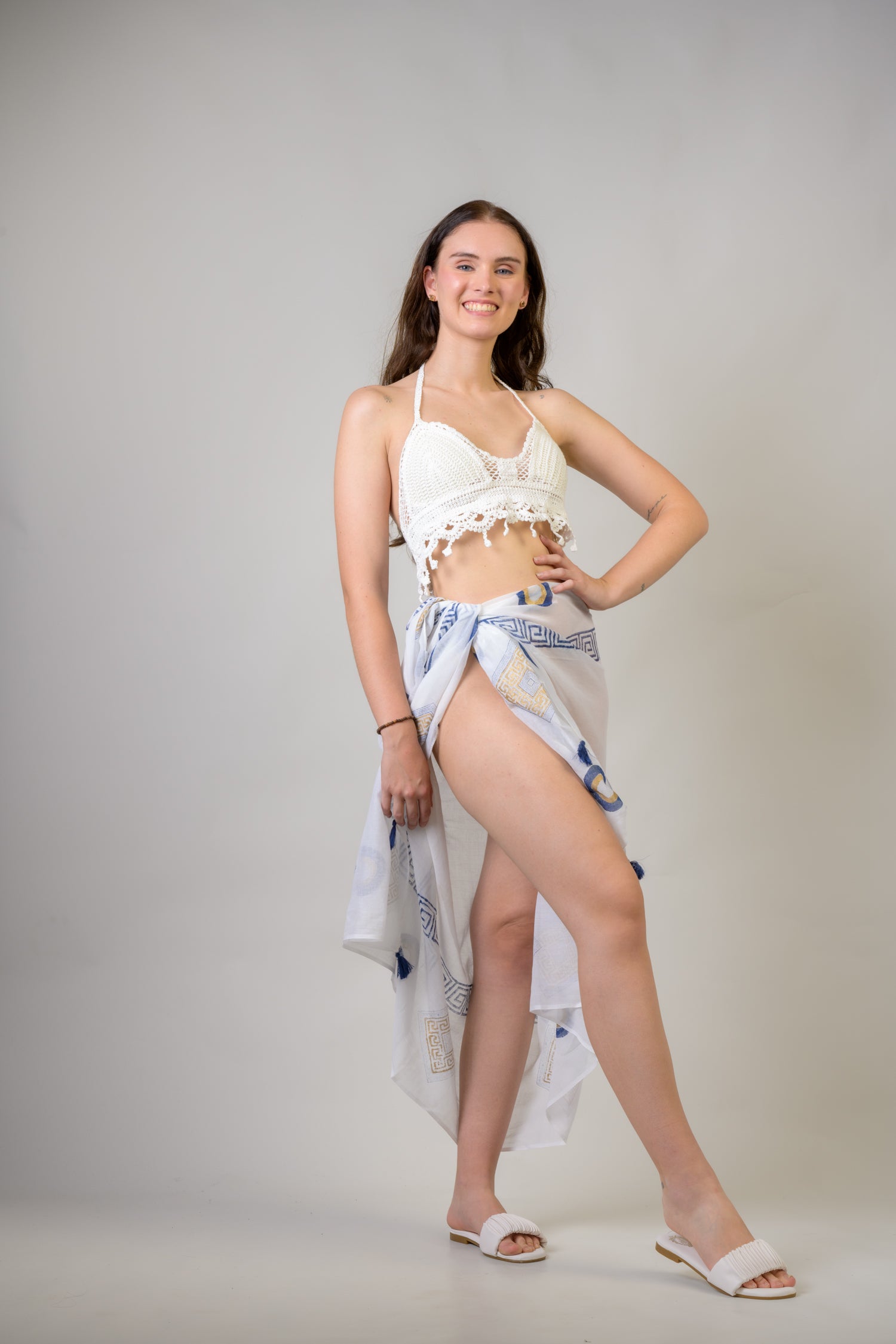 Rhea Hand Painted Evil Eye Scarf Aqua / One Size