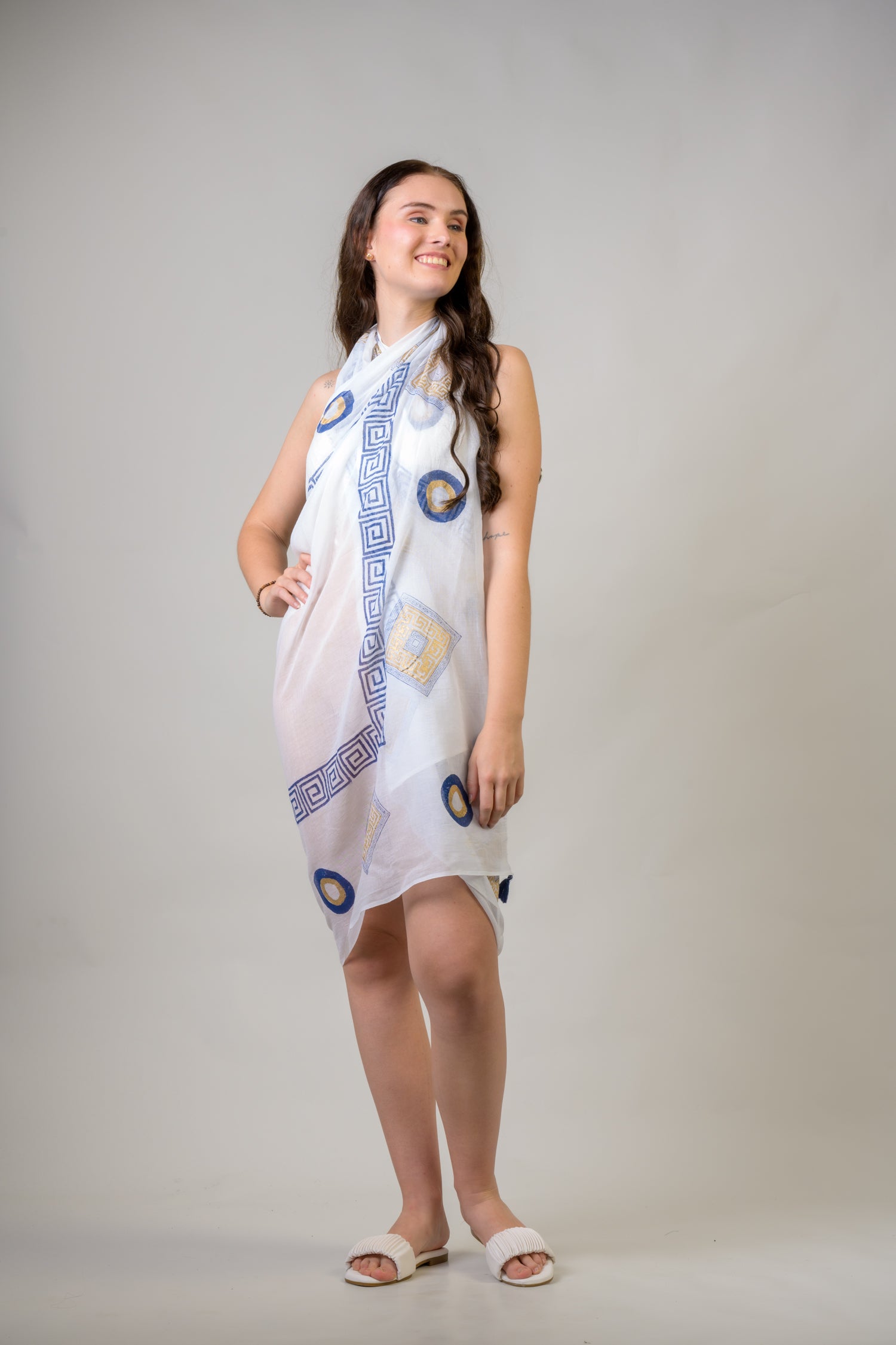 Rhea Hand Painted Evil Eye Scarf Aqua / One Size