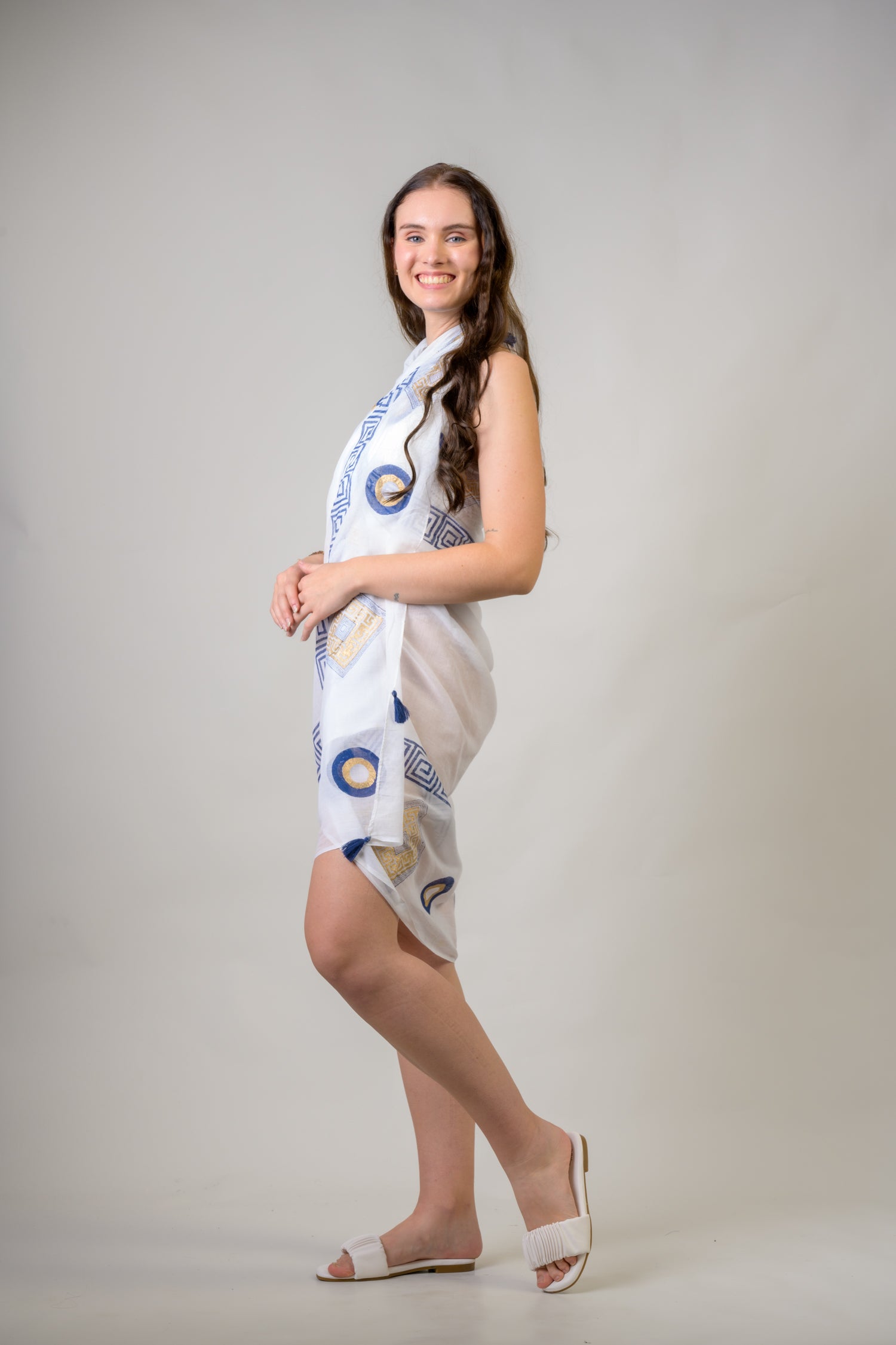 Rhea Hand Painted Evil Eye Scarf Aqua / One Size