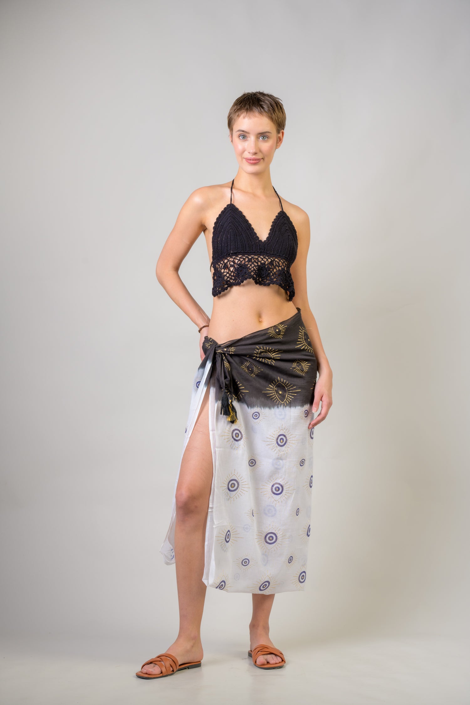 Rhea Hand Painted Evil Eye Scarf Aqua / One Size