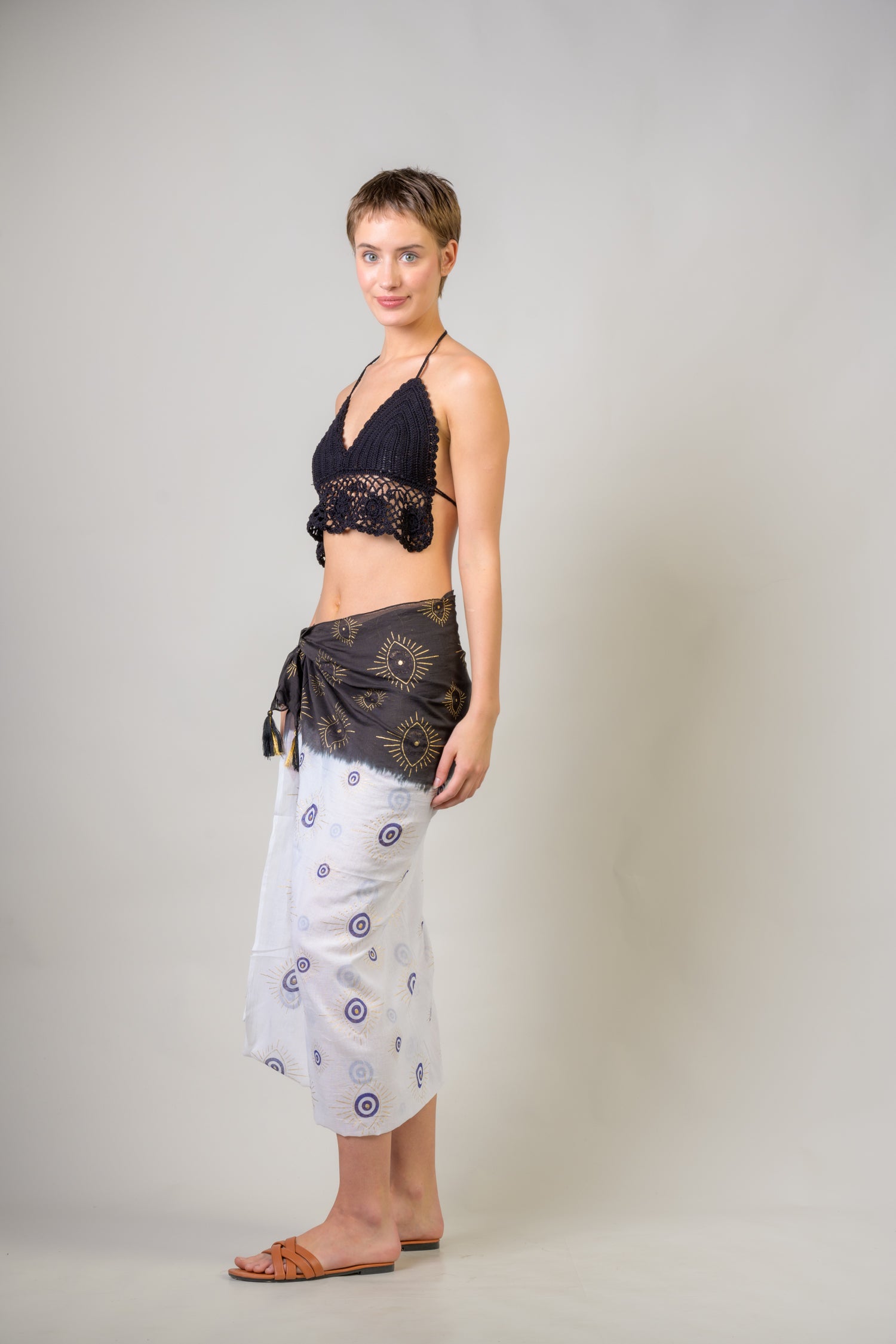 Rhea Hand Painted Evil Eye Scarf Aqua / One Size