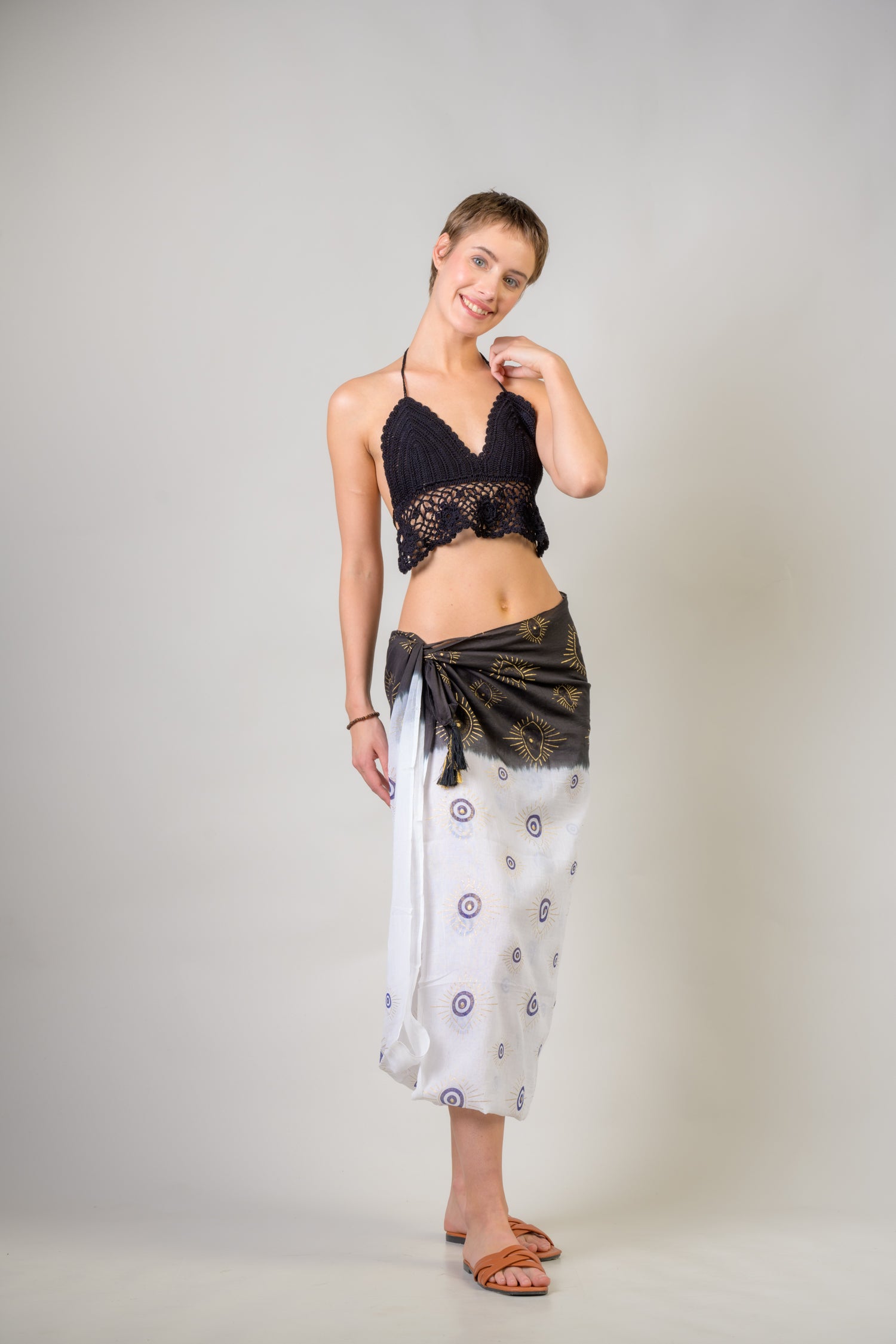 Rhea Hand Painted Evil Eye Scarf Aqua / One Size