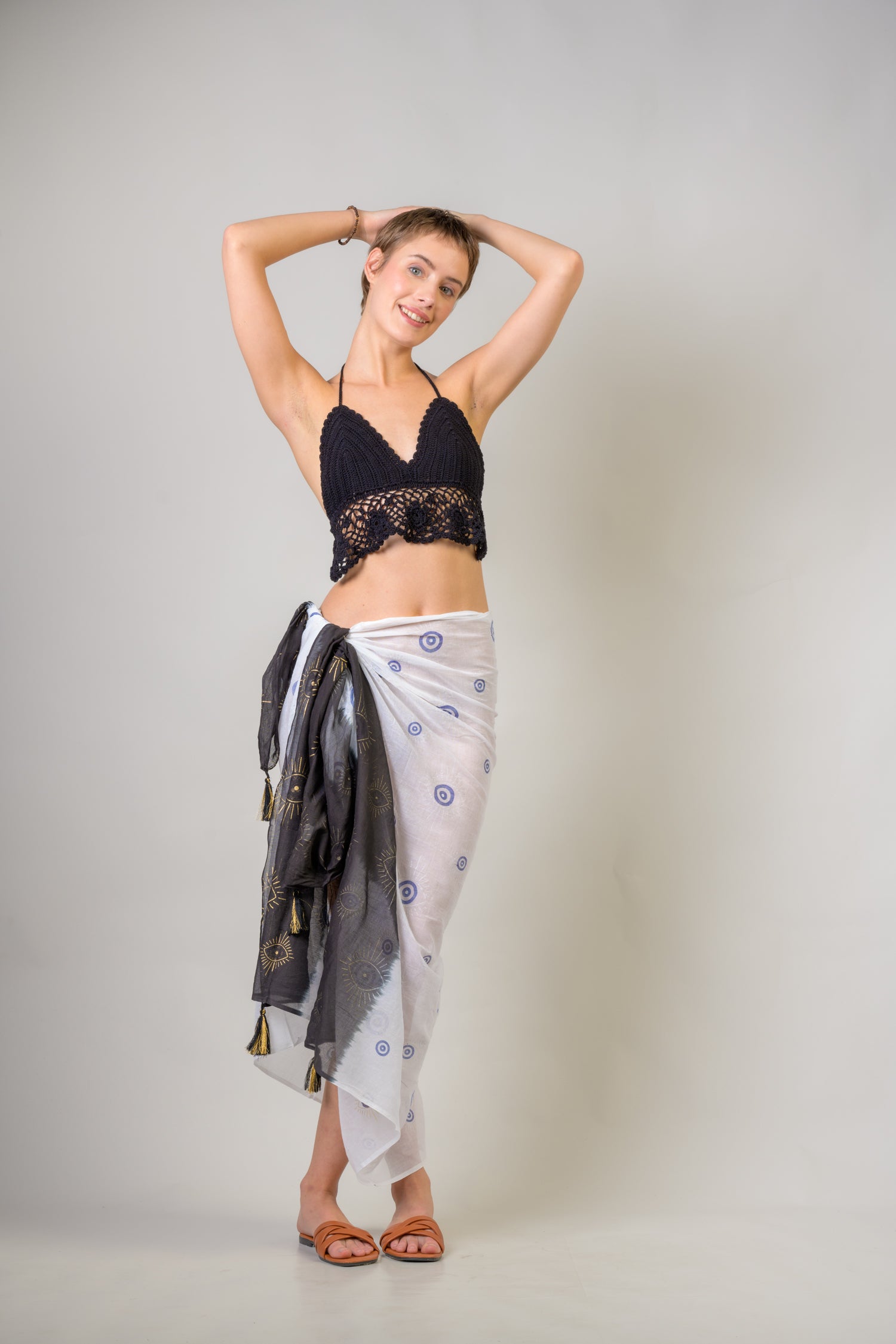 Rhea Hand Painted Evil Eye Scarf Aqua / One Size