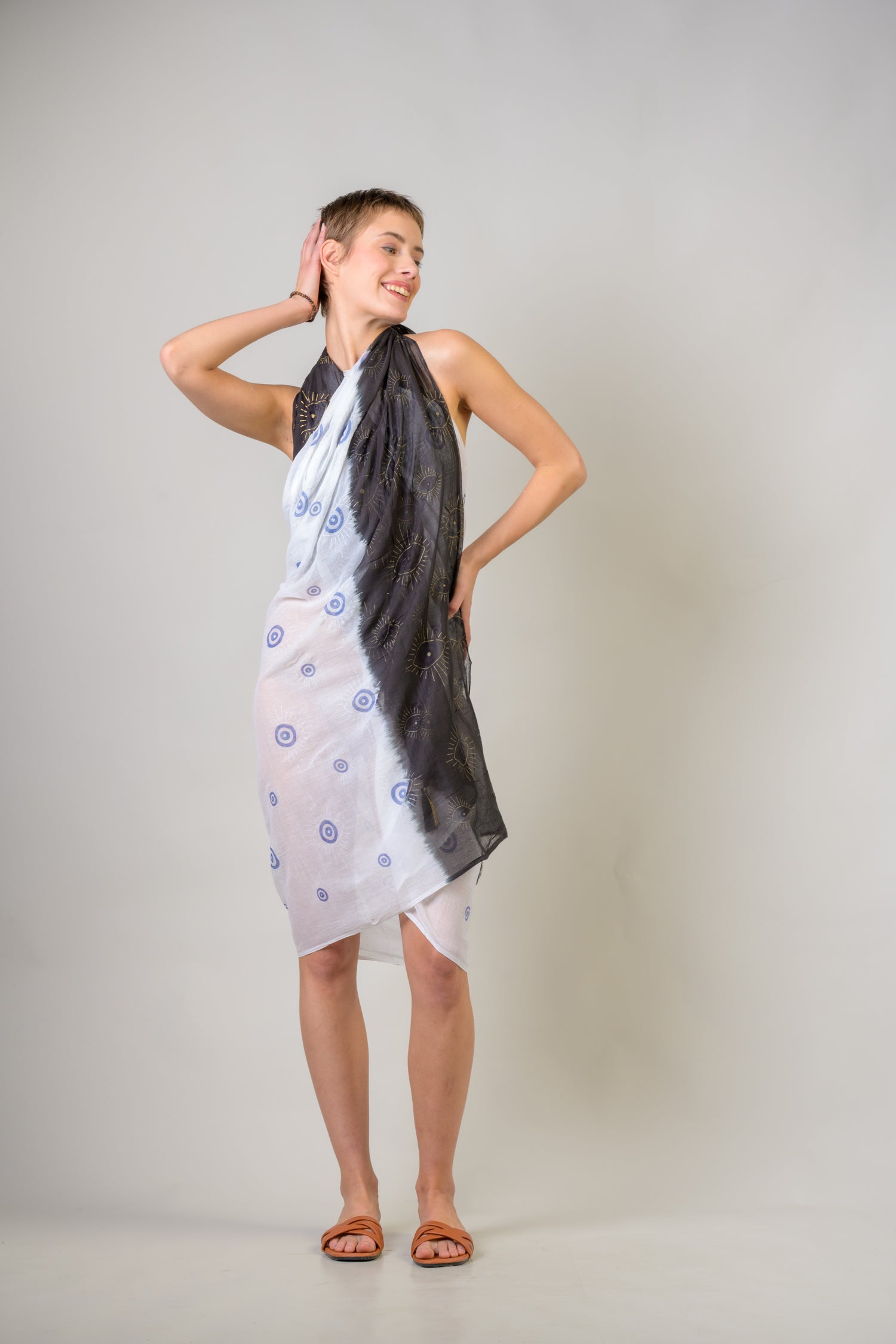 Rhea Hand Painted Evil Eye Scarf Aqua / One Size