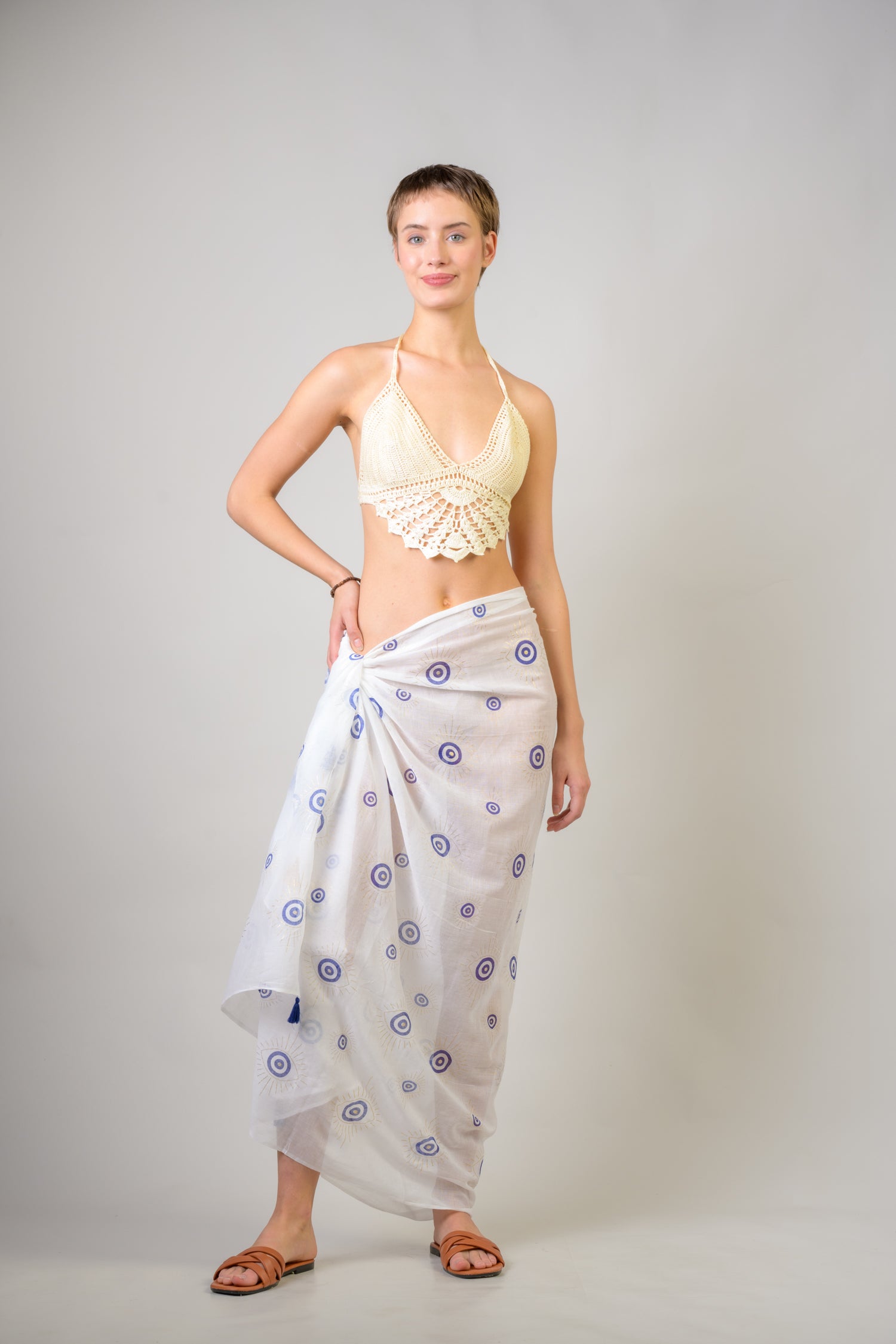 Rhea Hand Painted Evil Eye Scarf White / One Size