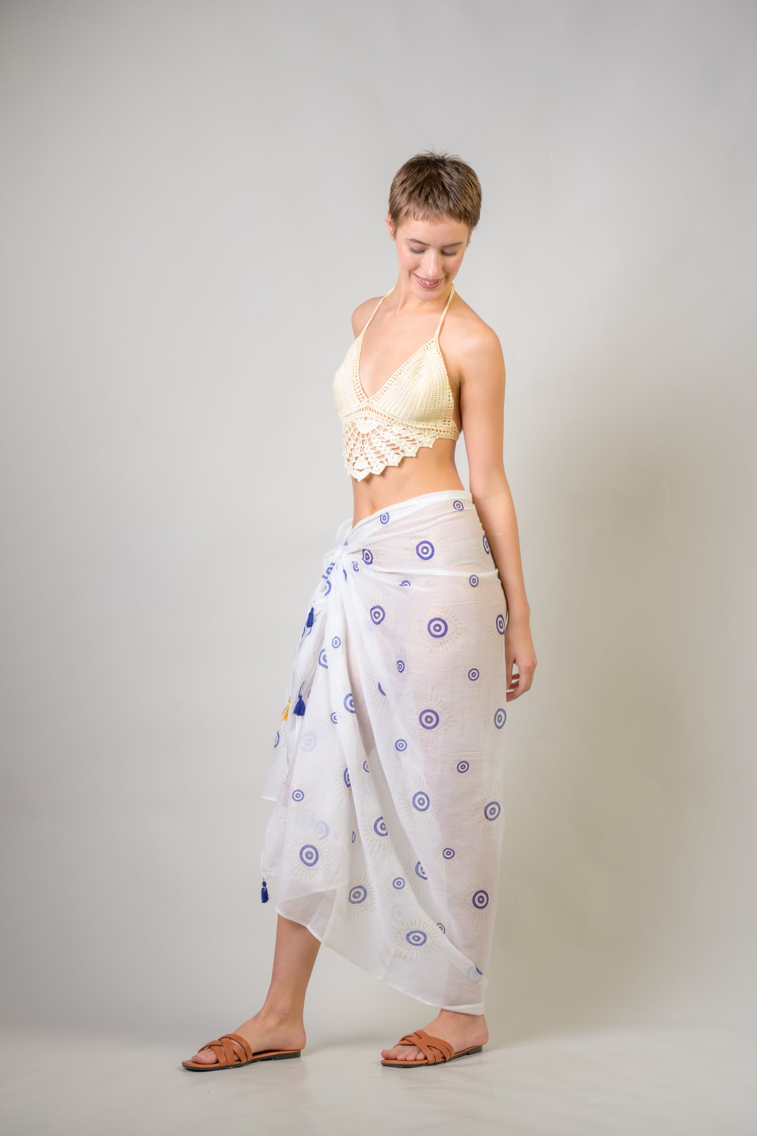 Rhea Hand Painted Evil Eye Scarf White / One Size