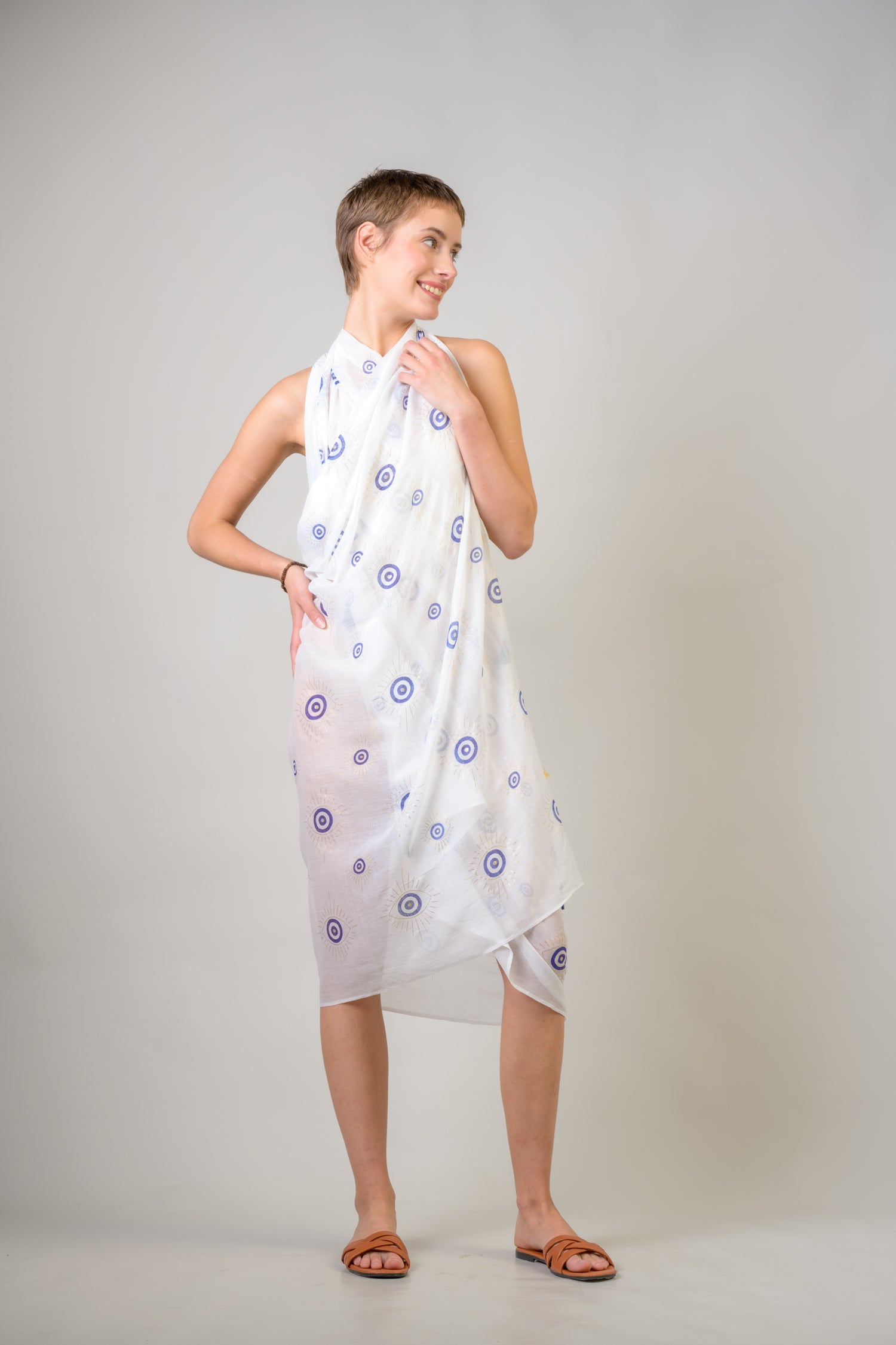 Rhea Hand Painted Evil Eye Scarf White / One Size