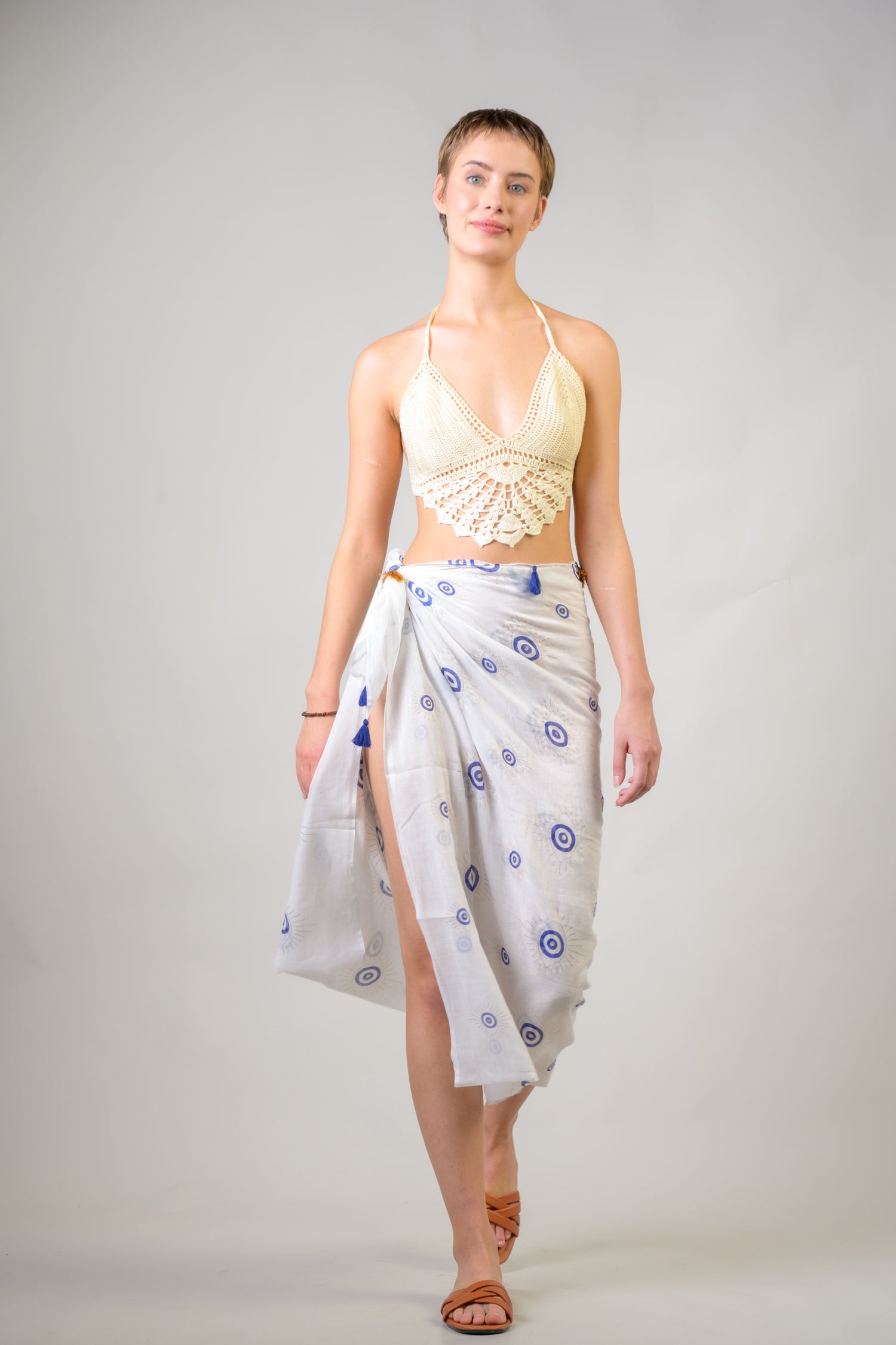 Rhea Hand Painted Evil Eye Scarf White / One Size