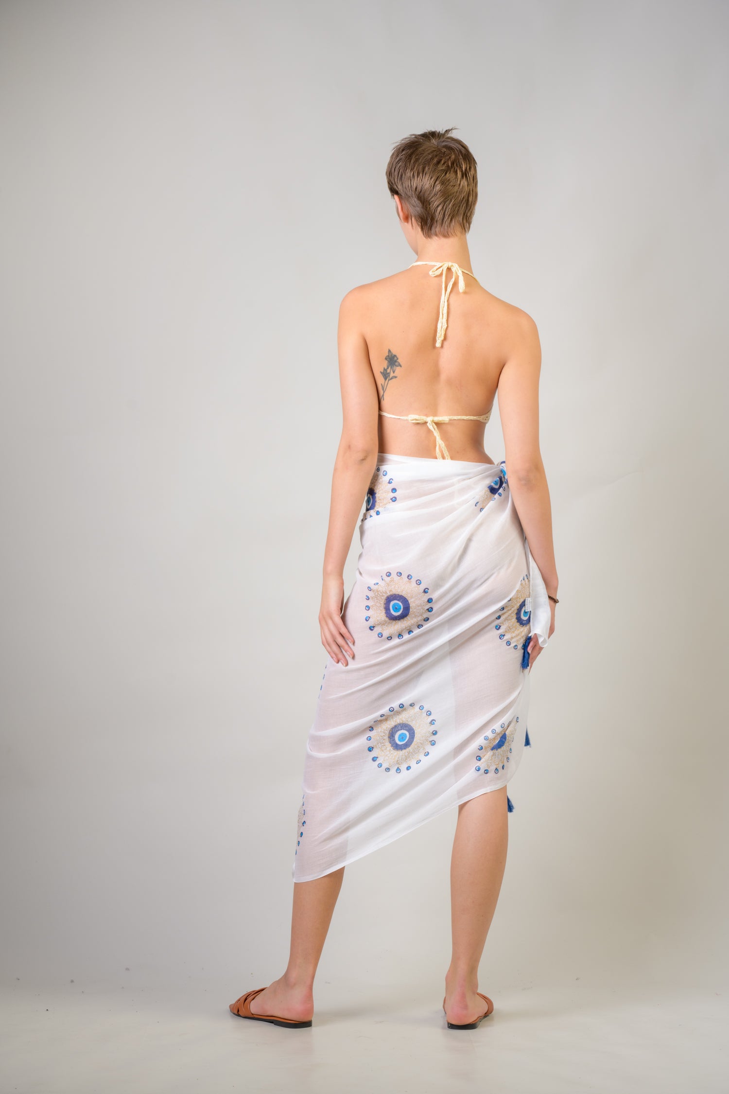 Rhea Hand Painted Tasseled Scarf Blue / One Size