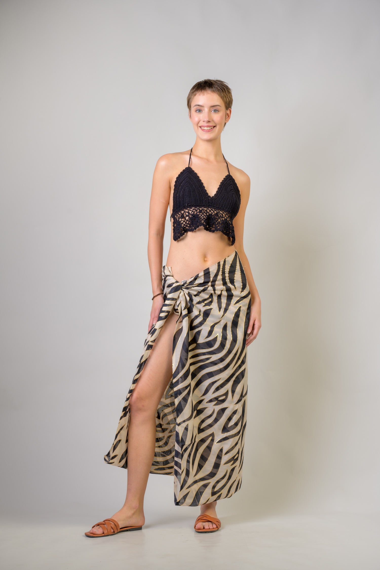 Rhea Hand Painted Tasseled Scarf Black / One Size