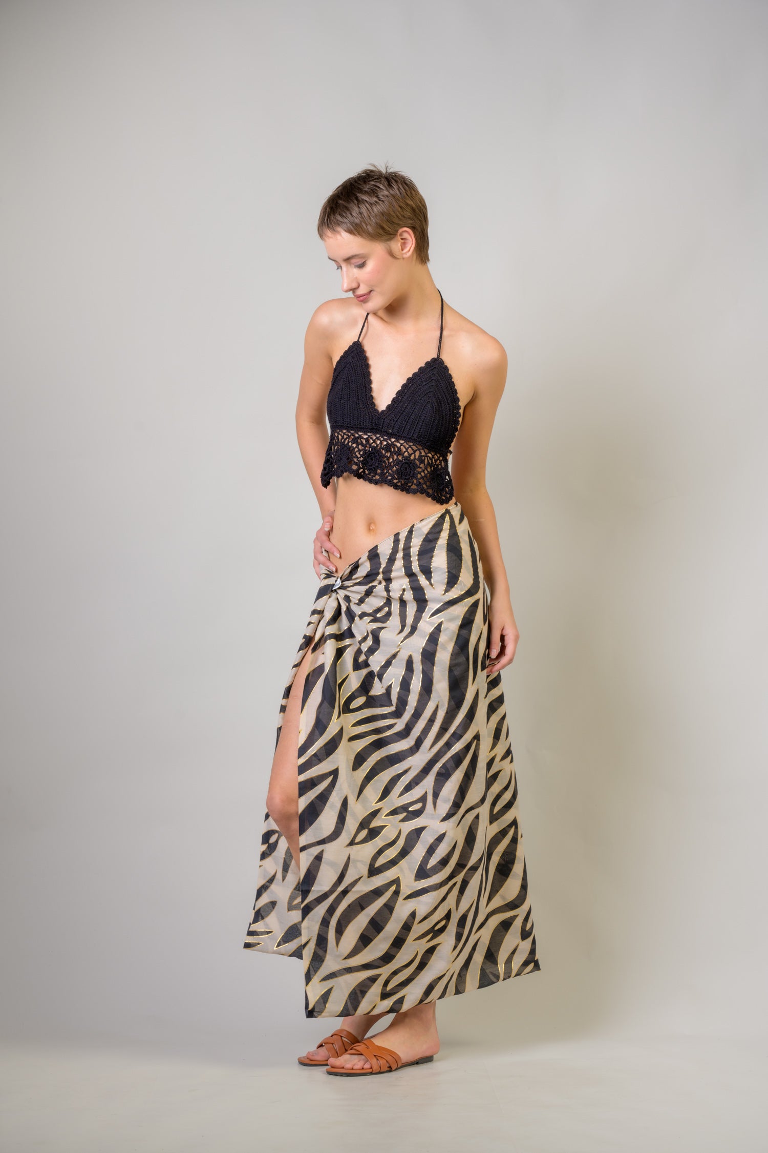 Rhea Hand Painted Tasseled Scarf Black / One Size