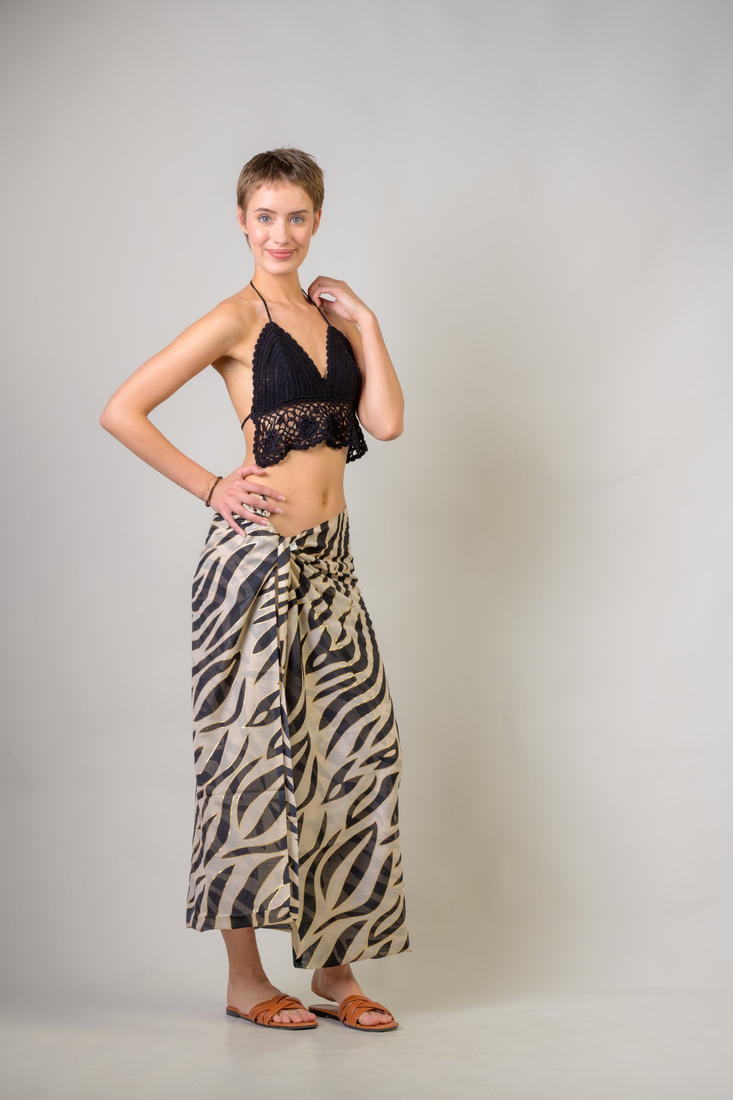 Rhea Hand Painted Tasseled Scarf Black / One Size