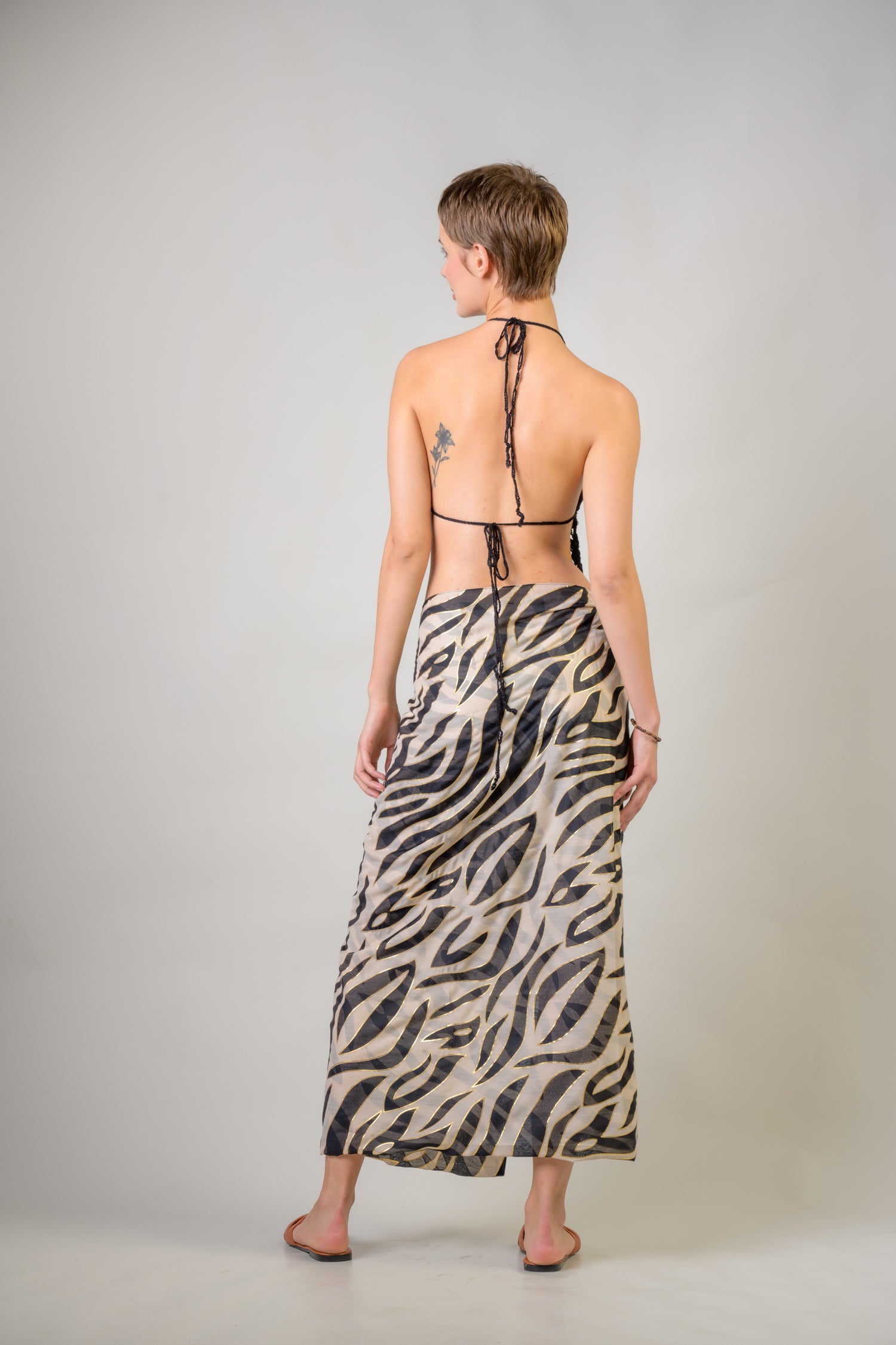 Rhea Hand Painted Tasseled Scarf Black / One Size