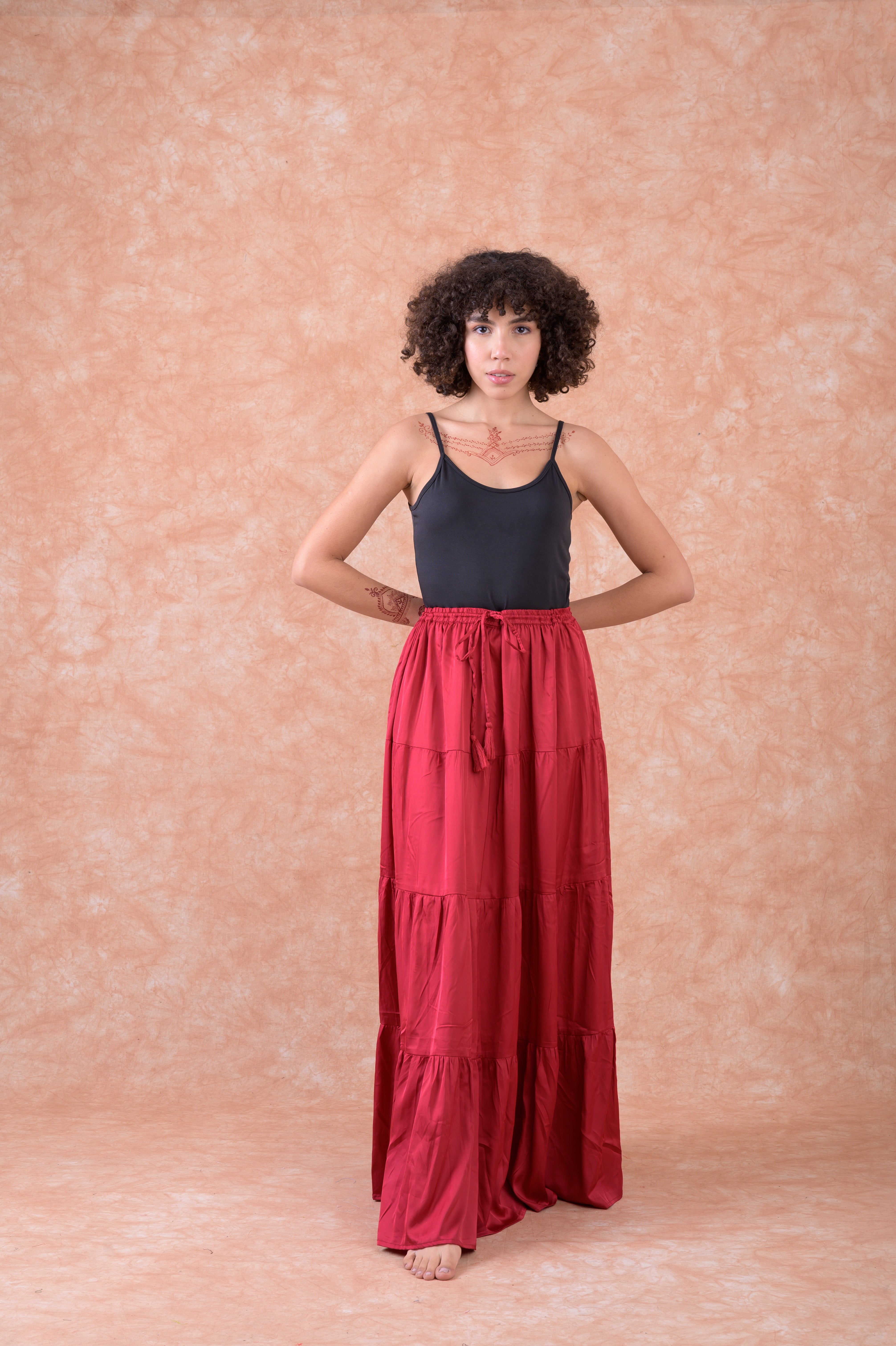 Bingo Tiered Skirt - Scarlet Red - Large/XLarge